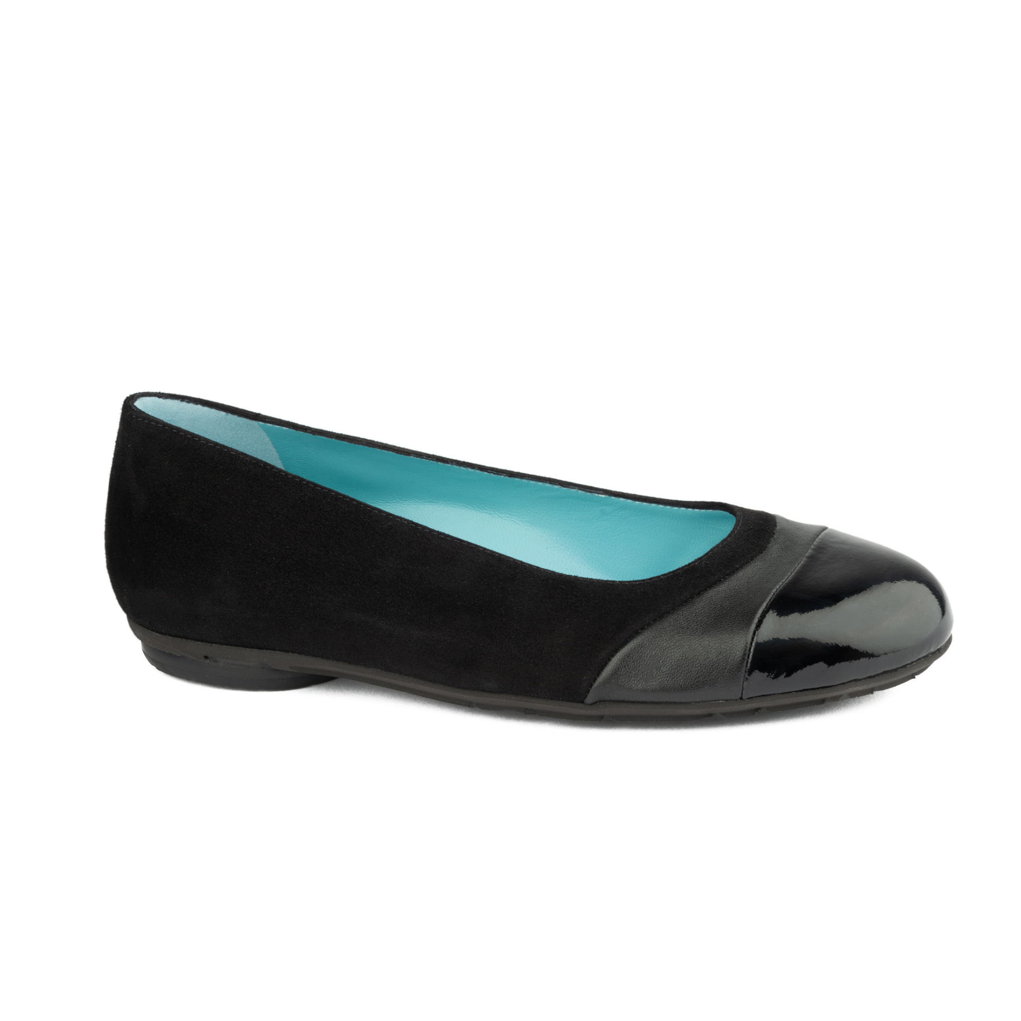 Thierry Rabotin Women's Marta Black Shine Black Metallic Leather and Black Suede Closed Toe Flat