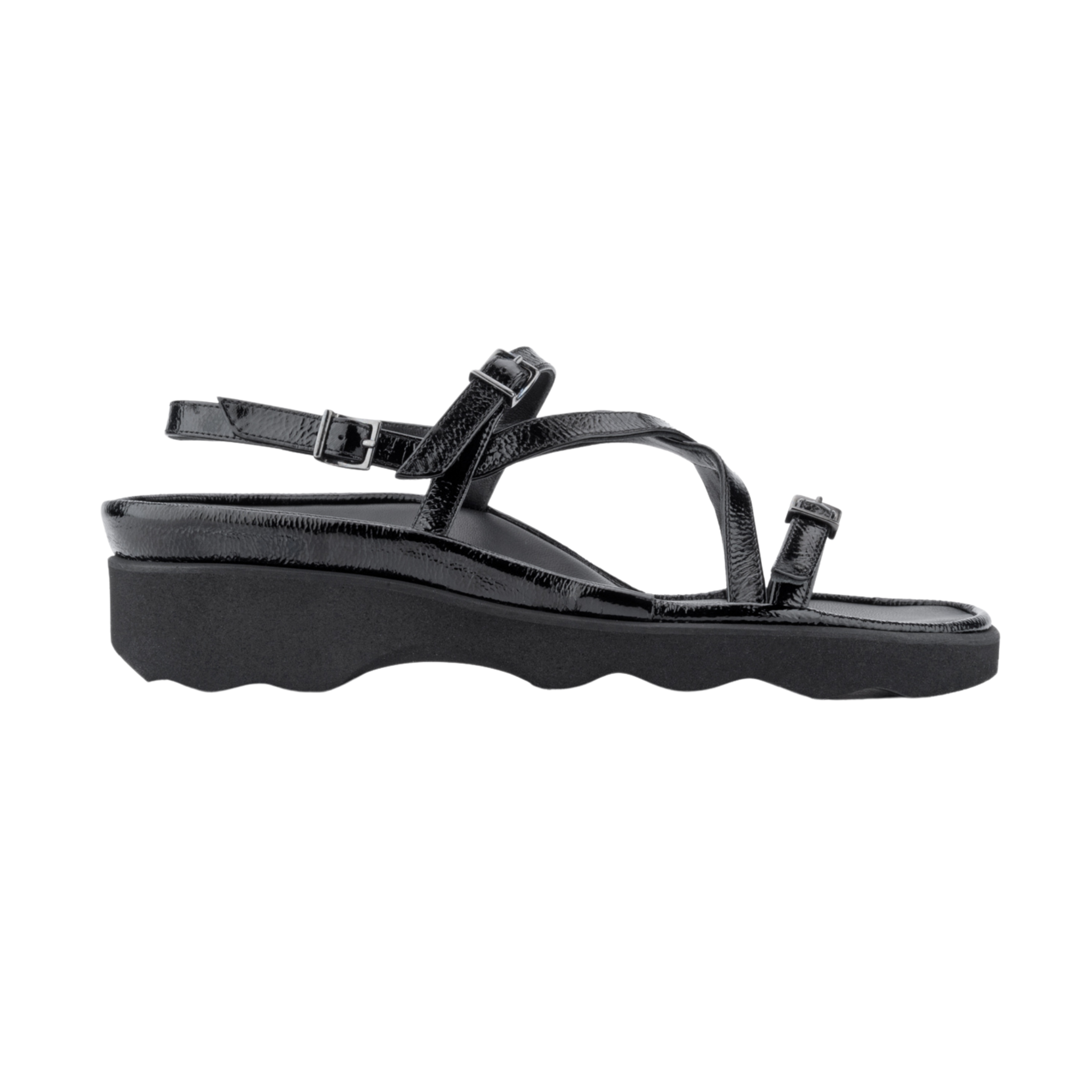 Thierry Rabotin Women's Wave Black Patent Leather Sandal