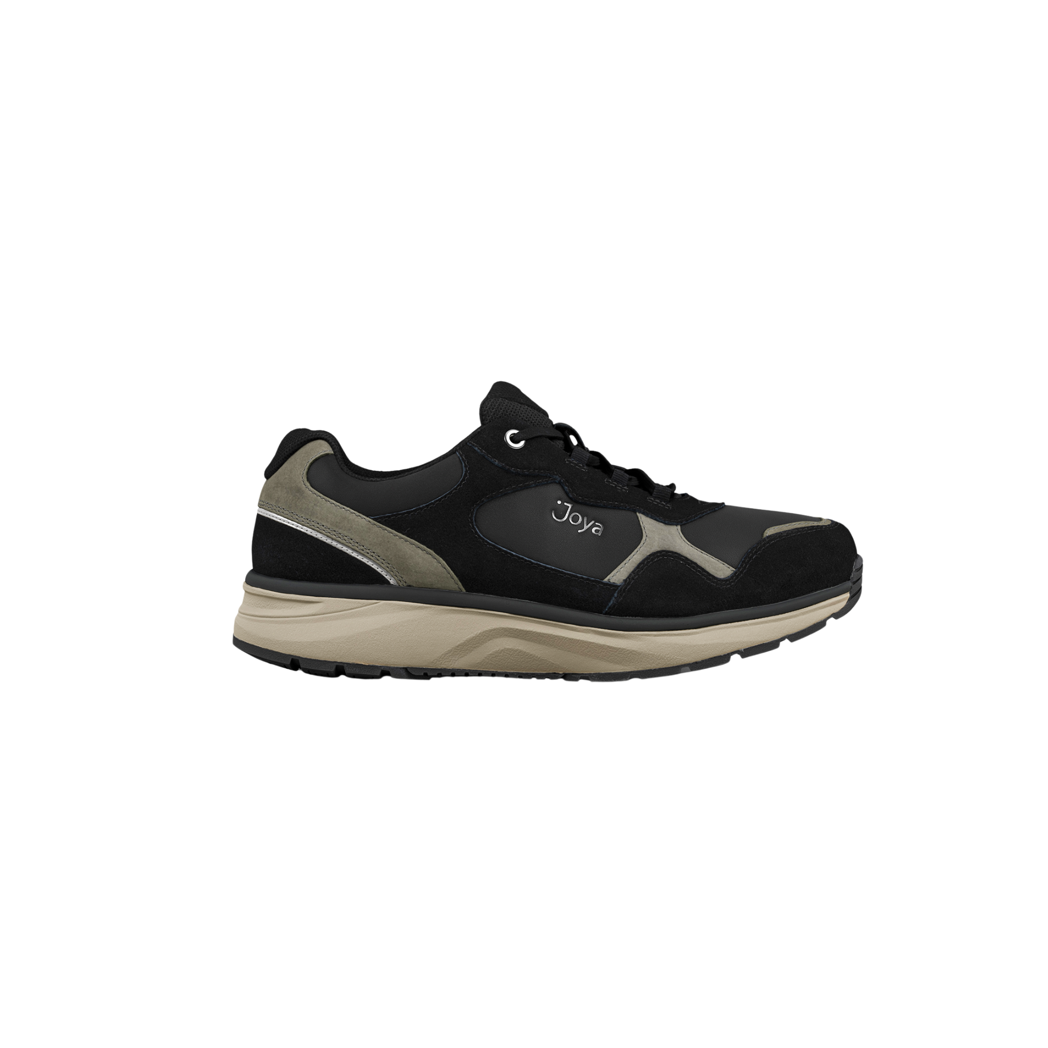 black and grey shoe on white background