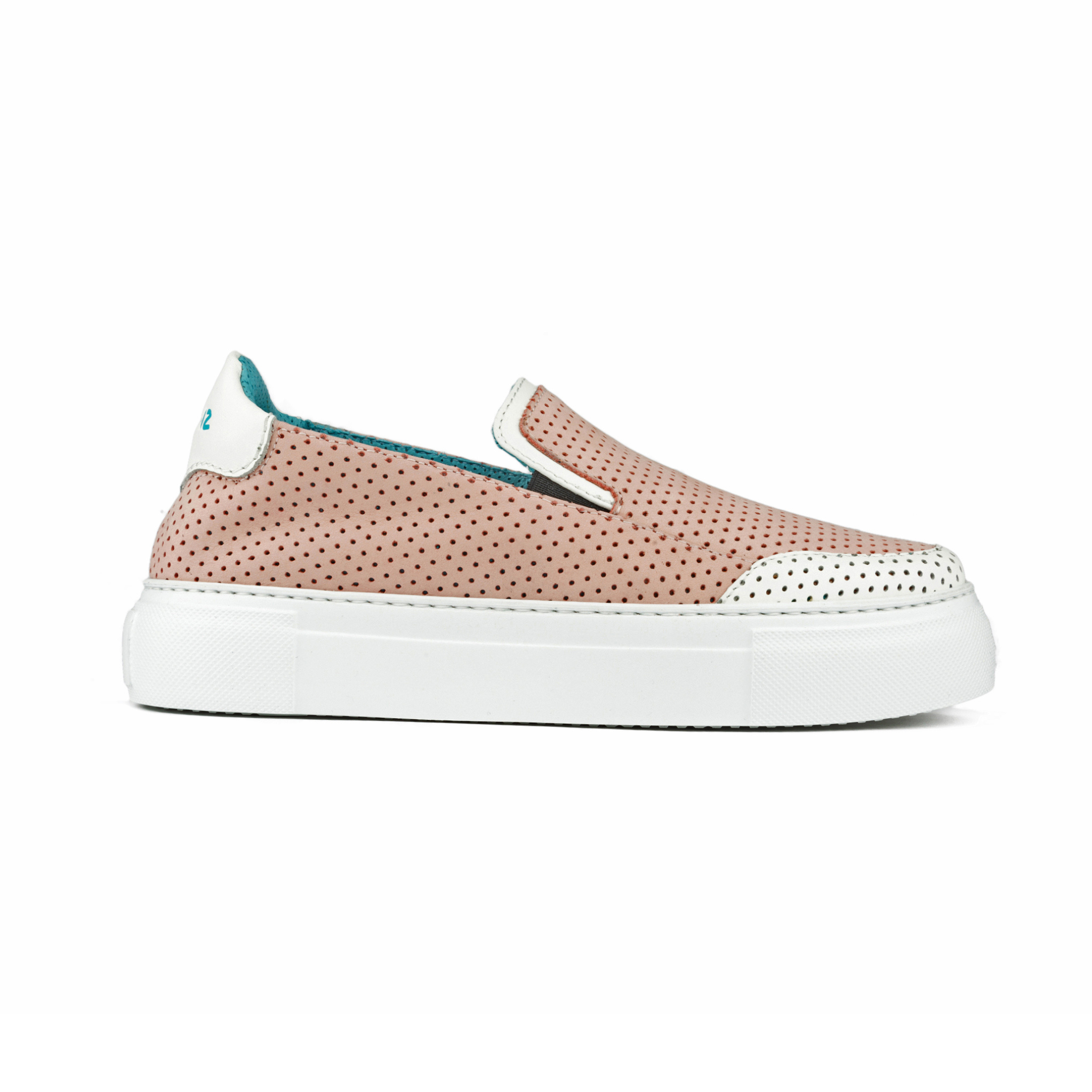 Fifty-12 Annabella Lux Sneaker in White Smooth Leather and Pink Nubuck Leather Perforated