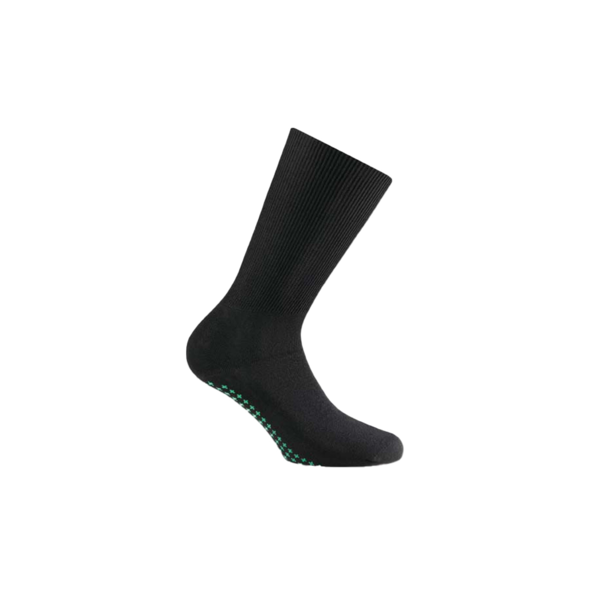 Black sock with green sole on a white background