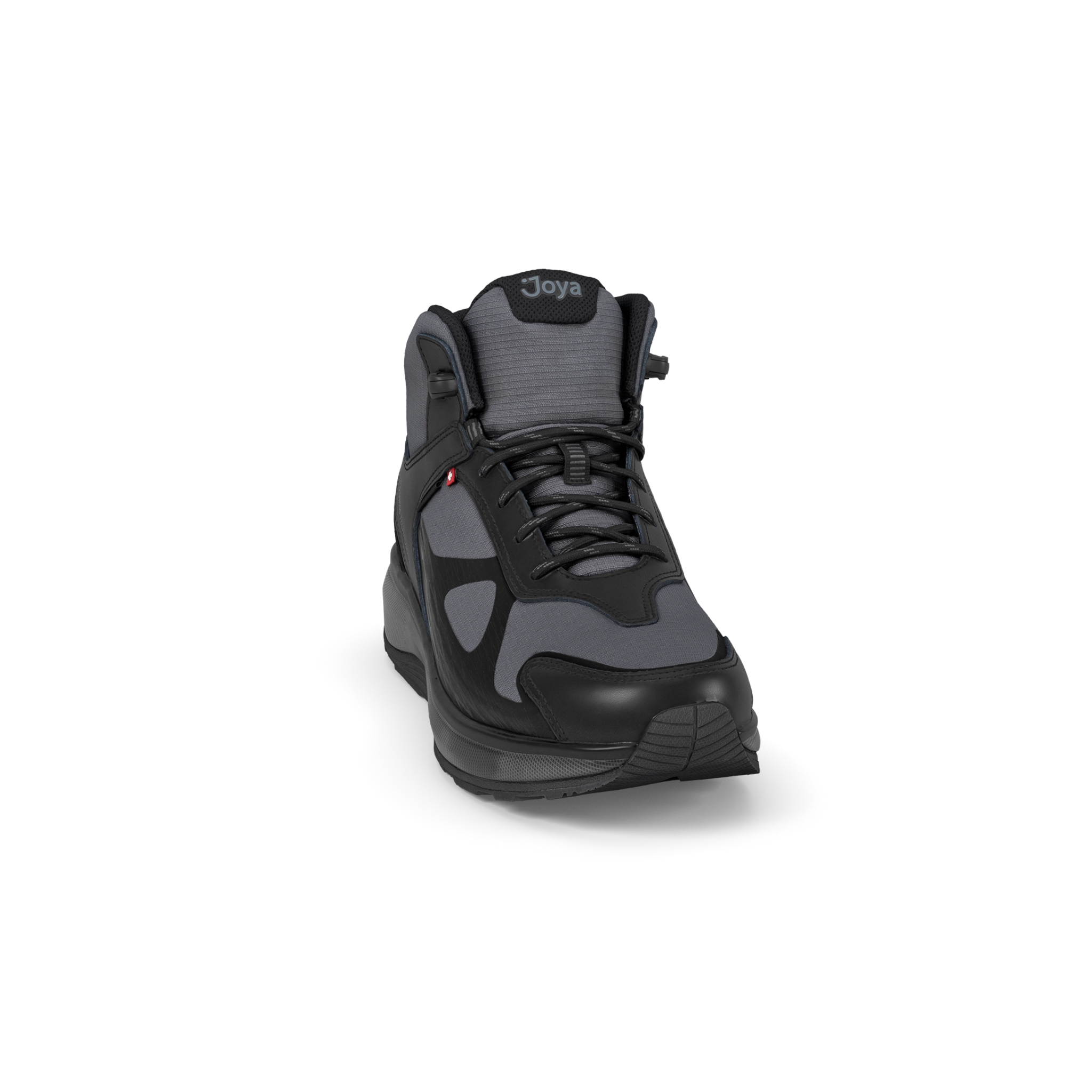 Black and gray high-top sneaker with 'Joys' branding on a white background