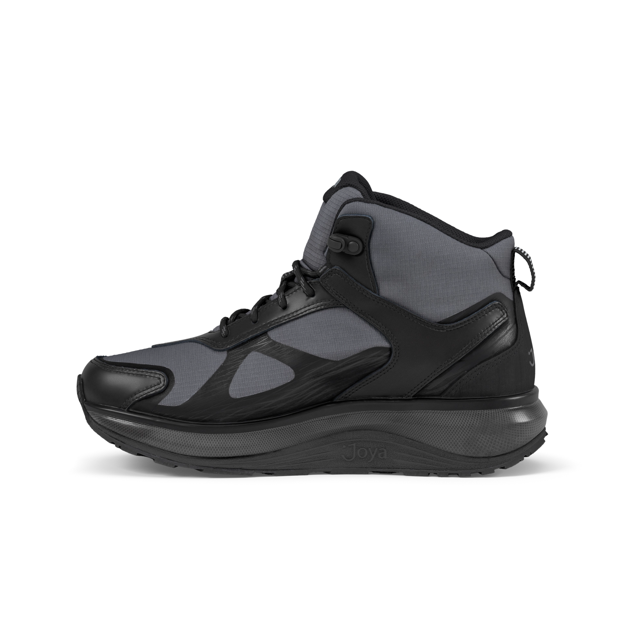Black and gray high-top sneaker on a white background