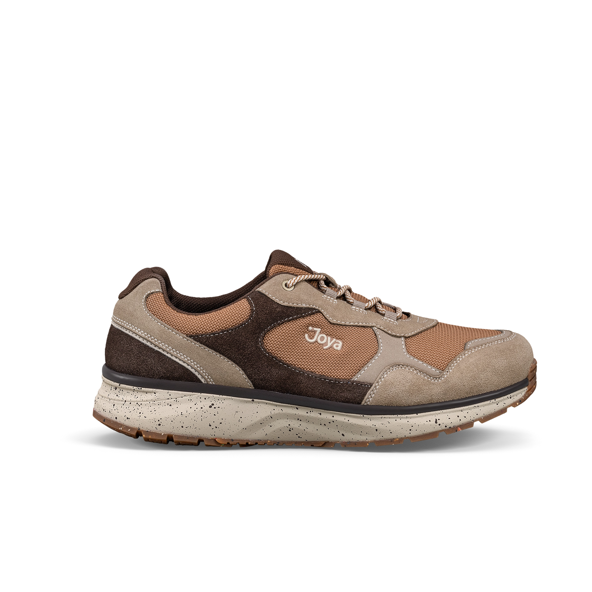 Brown and beige sneaker with 'Joya' branding on a white background