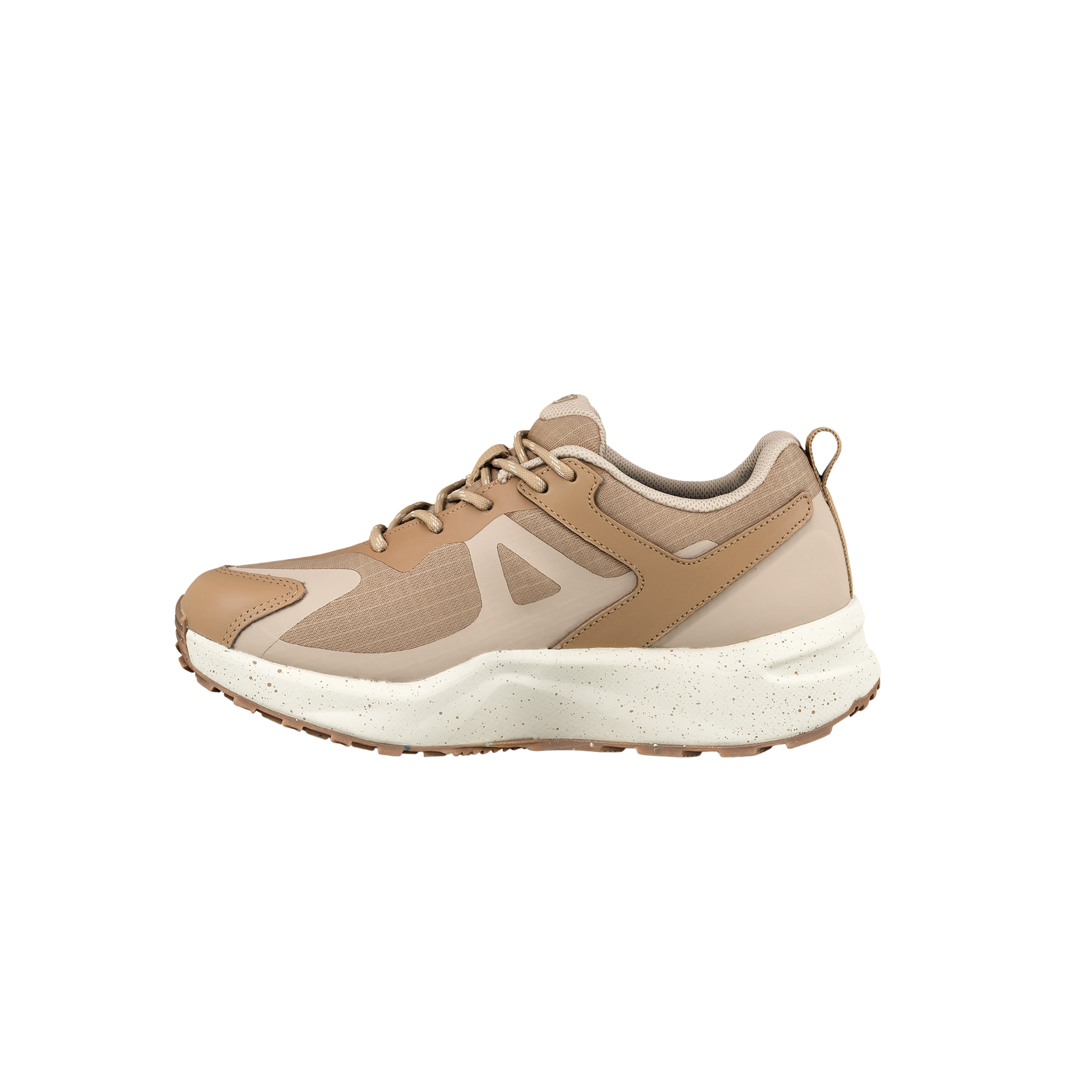 Beige sneaker with a white sole on a light beige background