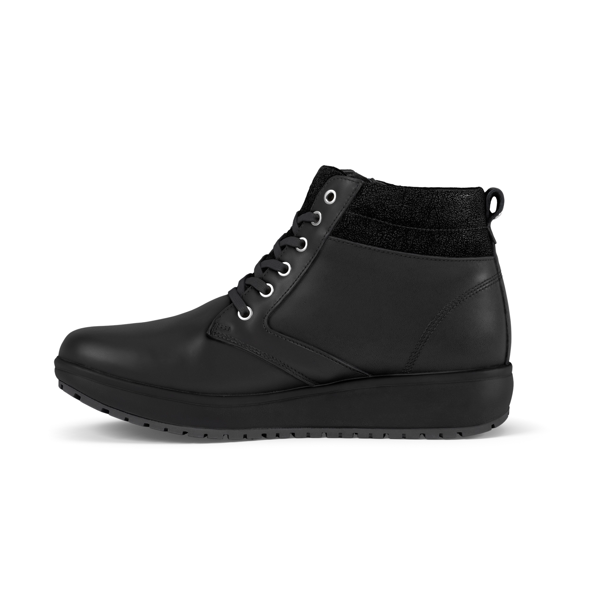 Black ankle boot on a white background