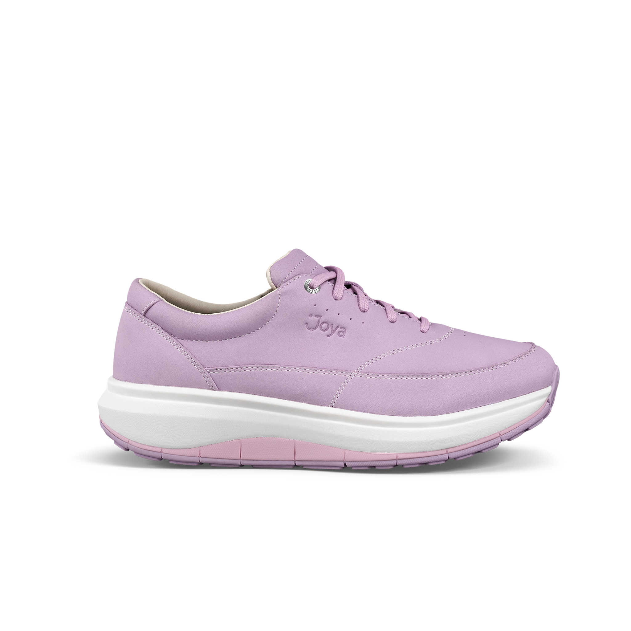Purple sneaker with white sole on a white background