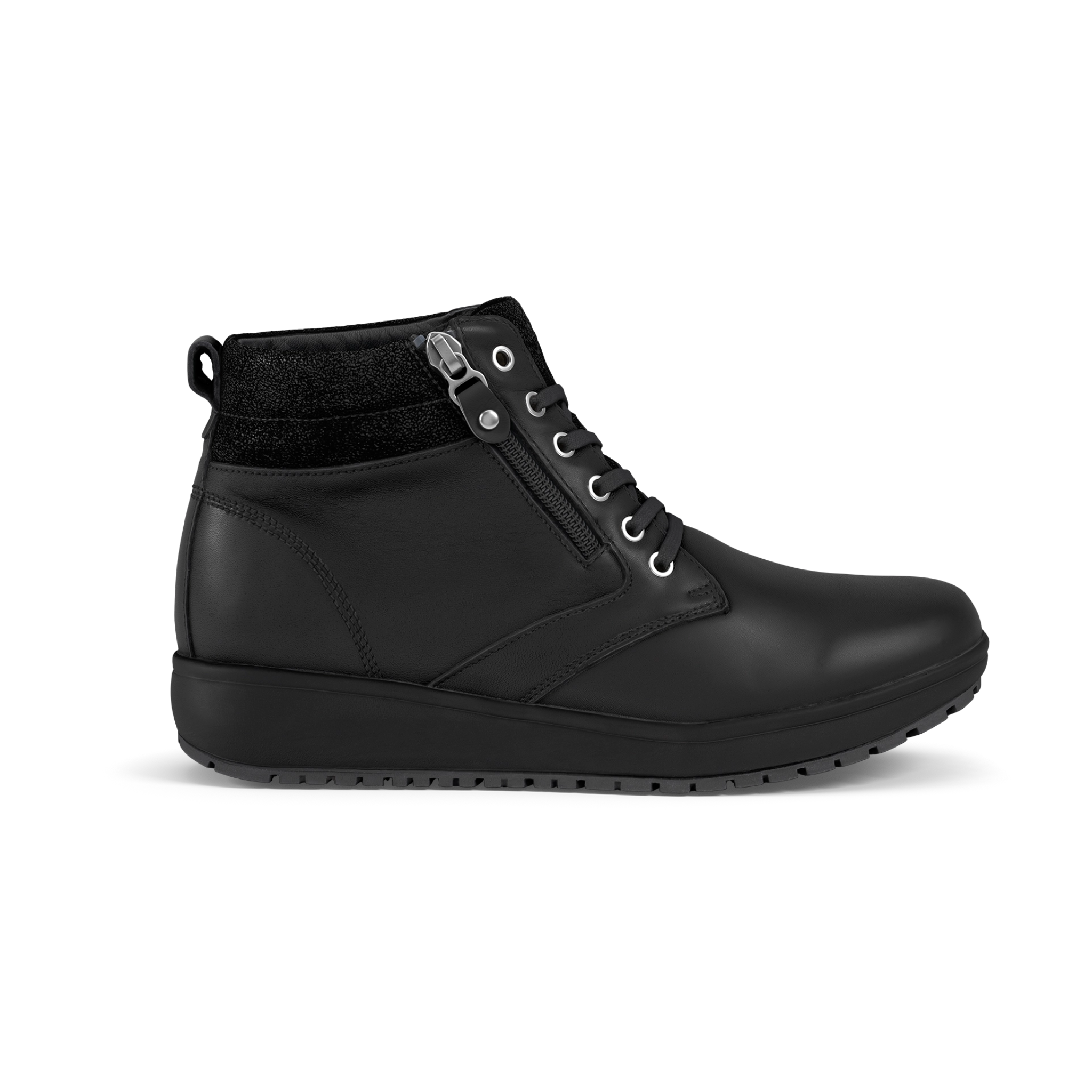 Joya Women's Wilma II Black ankle boot with a zipper on a white background