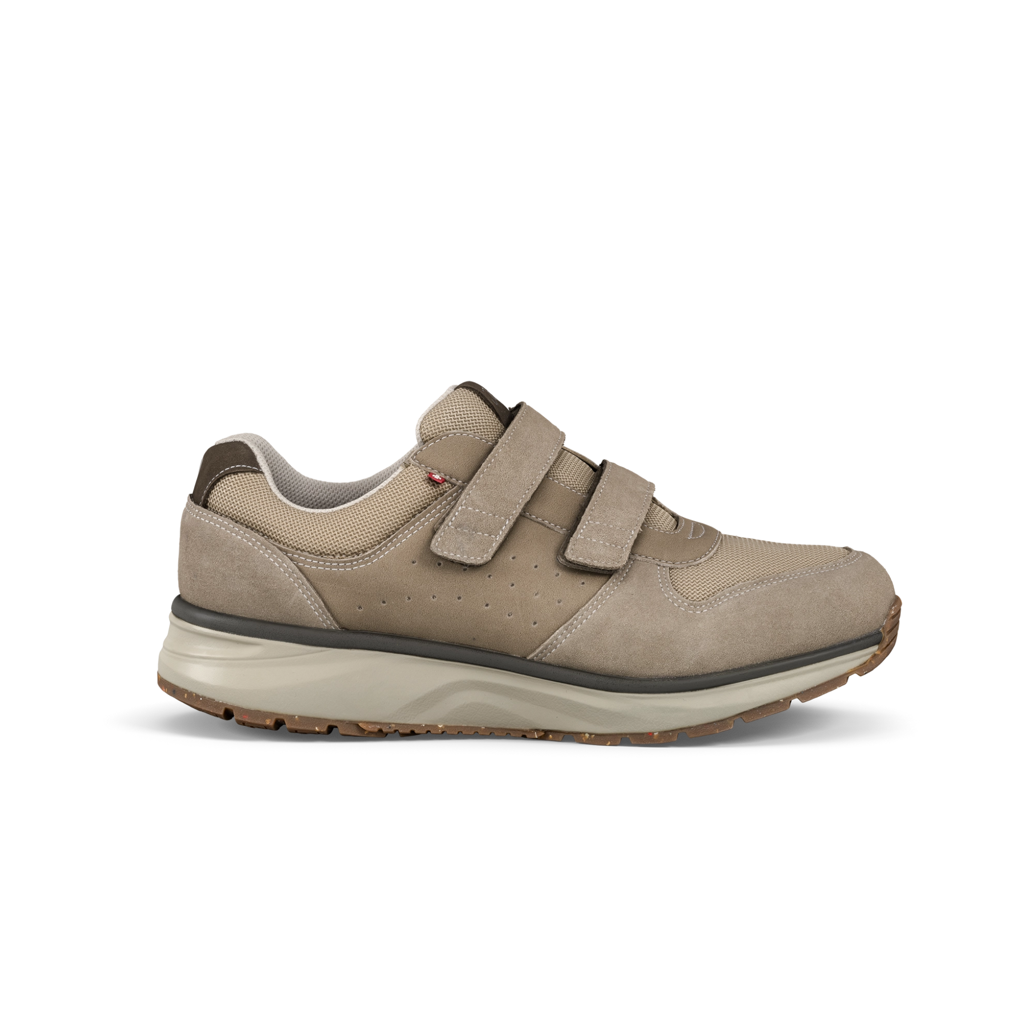 Beige shoe with velcro straps on a white background