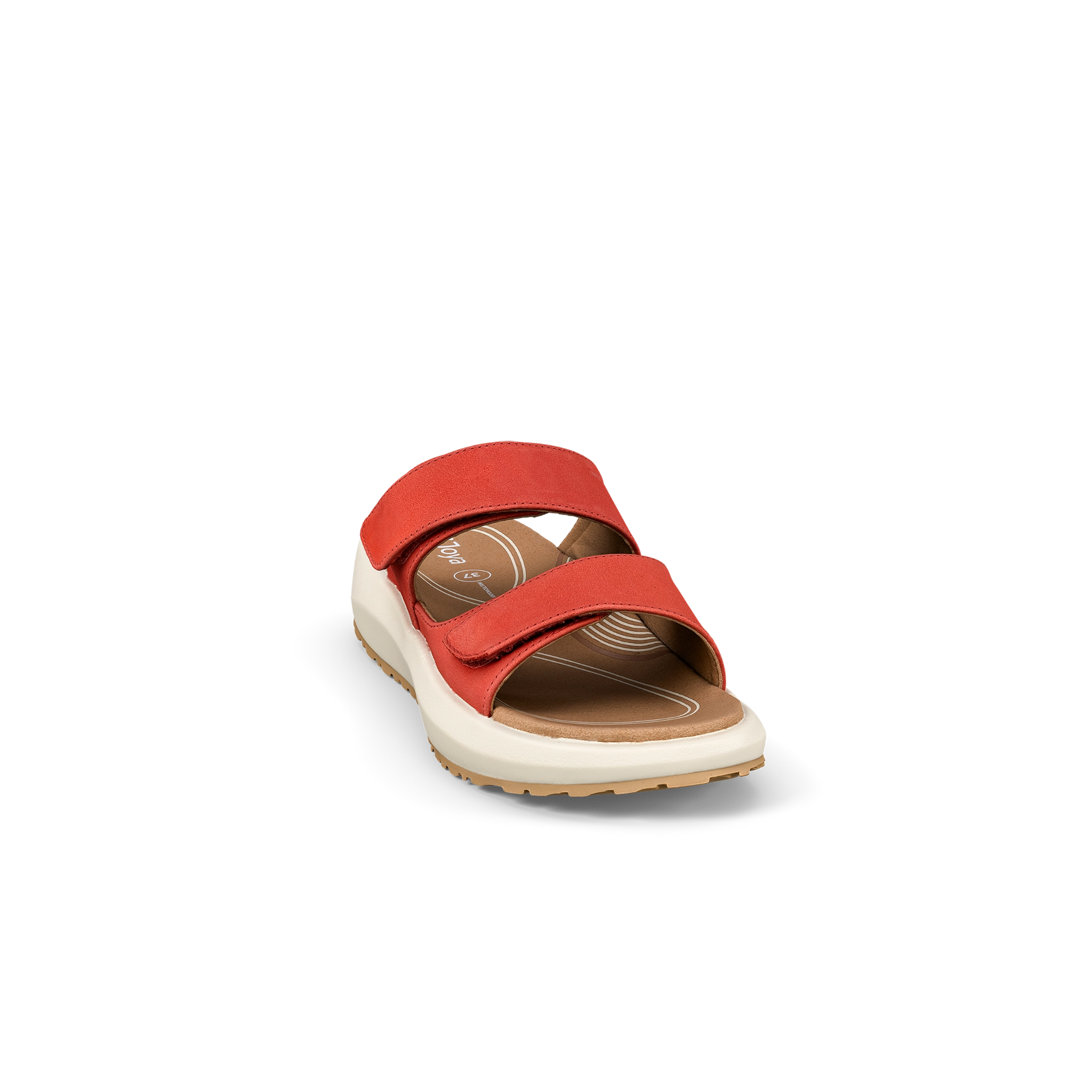 Red sandal with a white sole on a white background