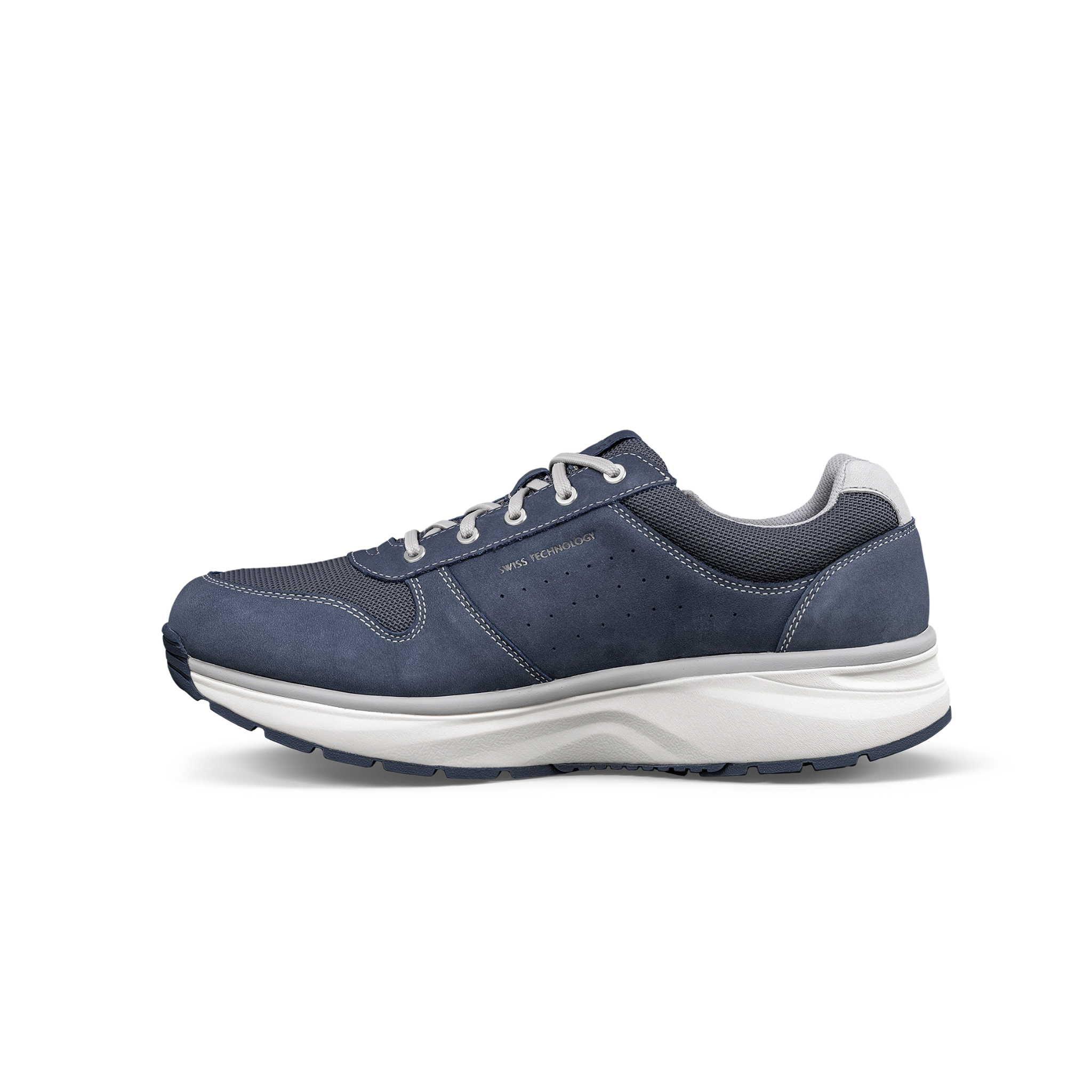 navy blue men's sneaker on white background