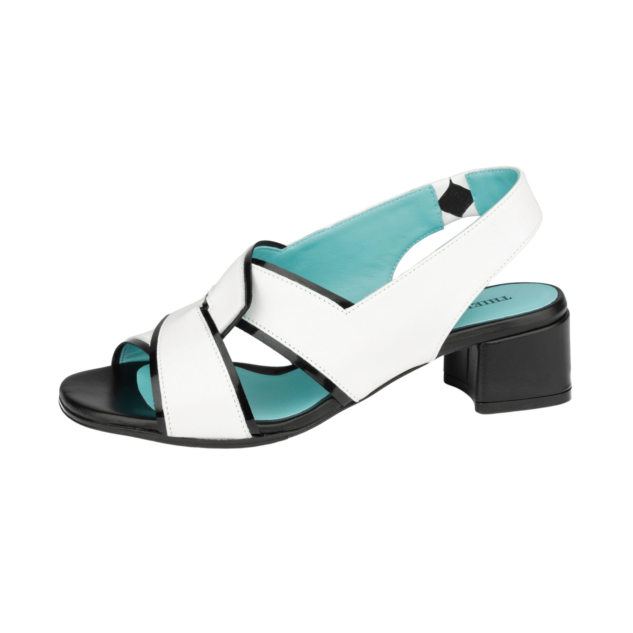 Thierry Rabotin Women's Patty Black and White with Black Patent Trim Open-Toed Slingback Heel