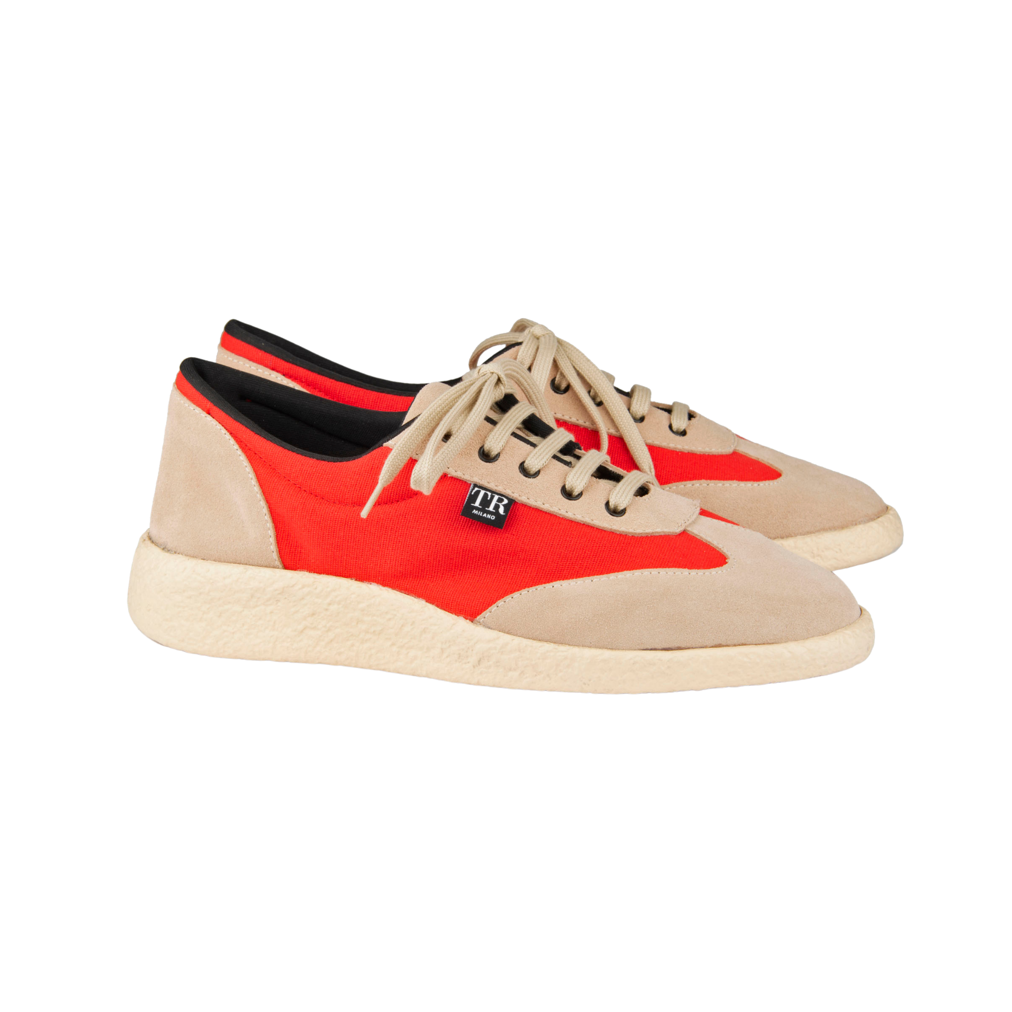beige and orange flat shoe