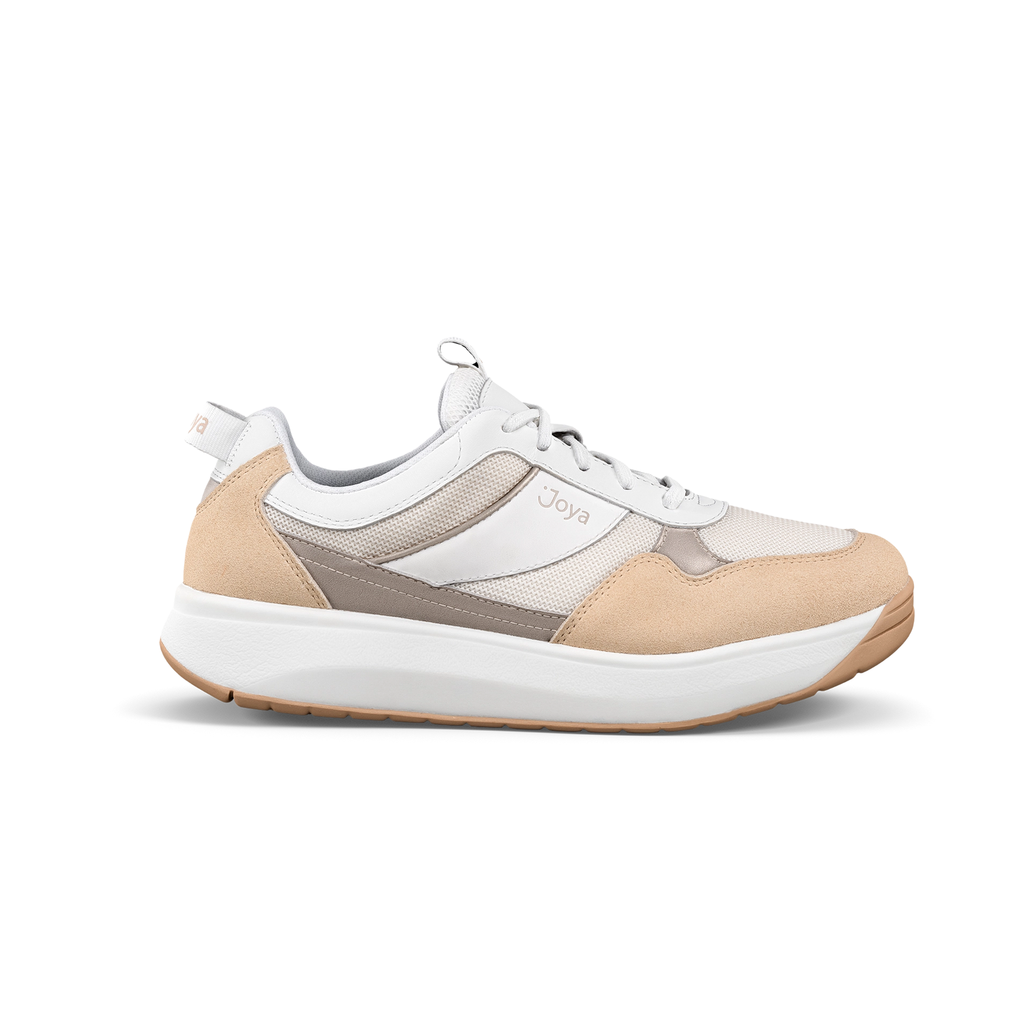 Beige and white sneaker on a white background