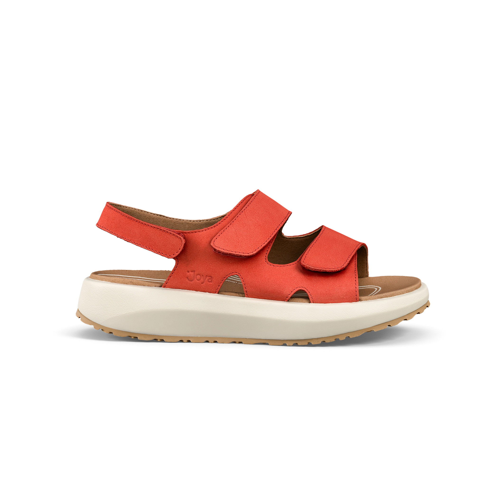 Red sandal with a white sole on a white background