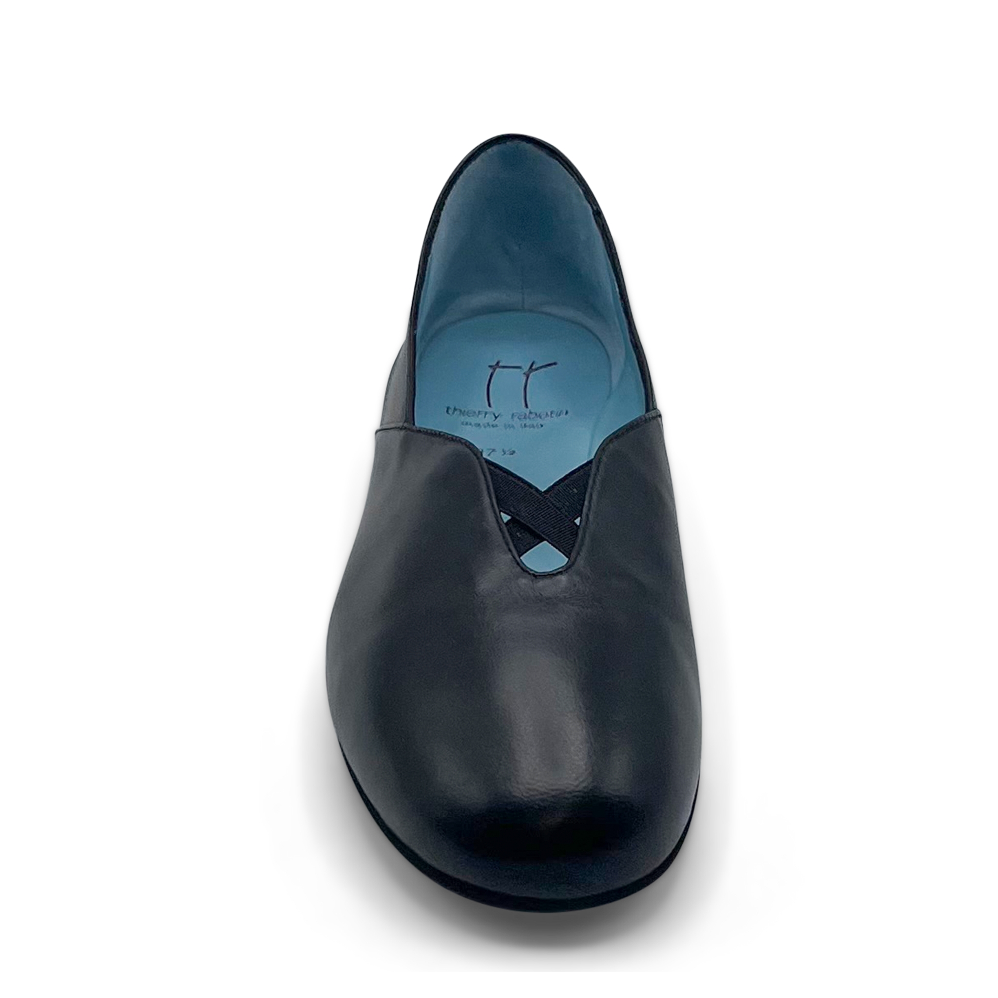 Thierry Rabotin Women's Gracie Black Nappa Leather with Black Elastic Combo Flat