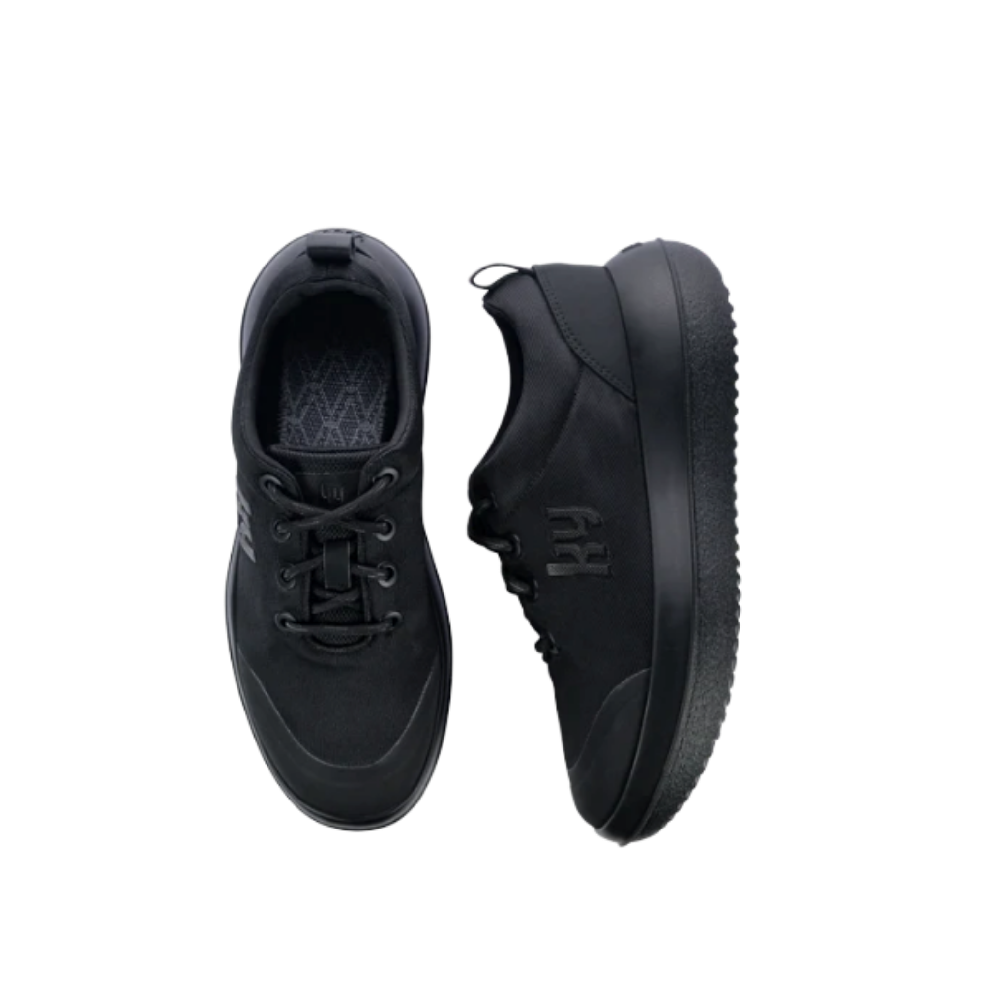 Pair of black sneakers on a white background