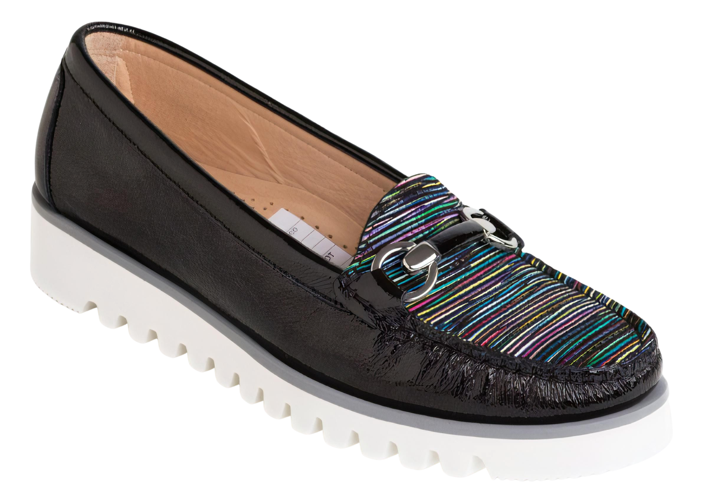 DI CHENZO Women's 1210 Black Patent and Multi Color Leather Loafer