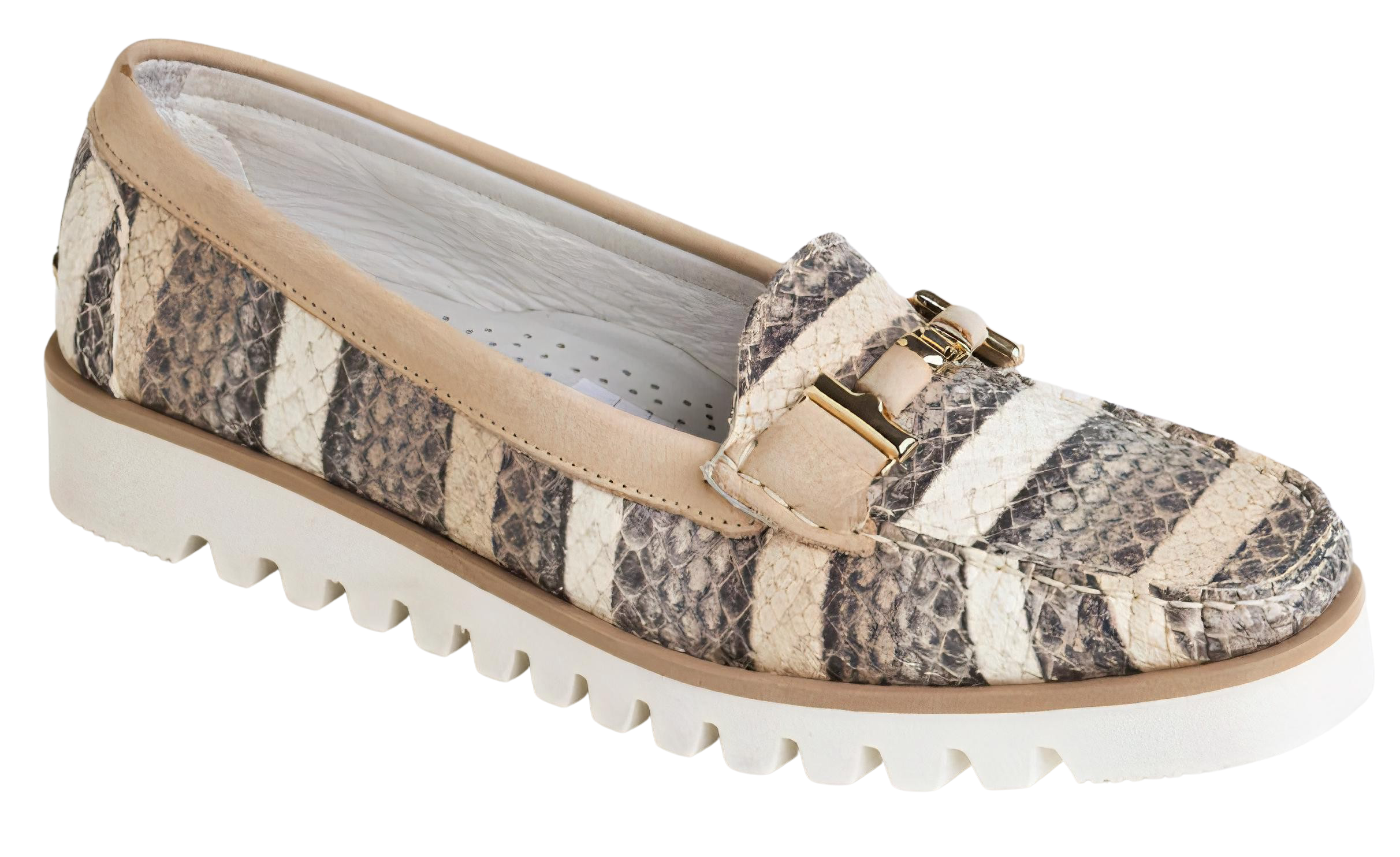 DI CHENZO Women's 1291 Beige Stripe Leather Loafer