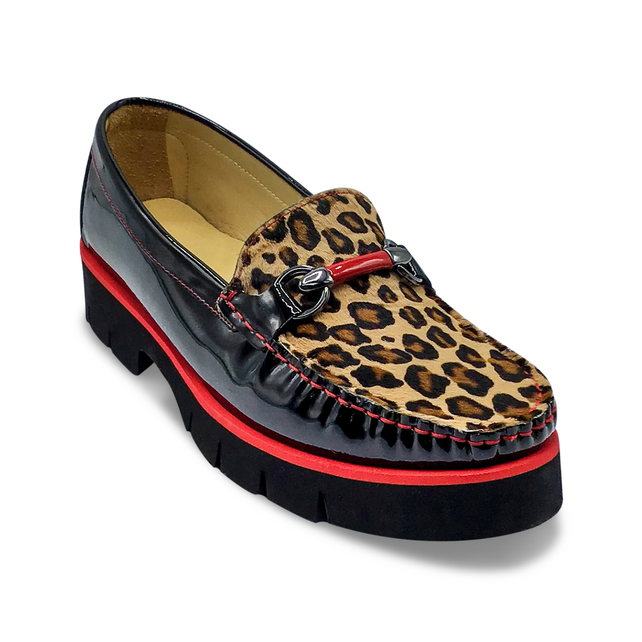 DI CHENZO Women's Layla 8810Q Black Patent Beige Leopard