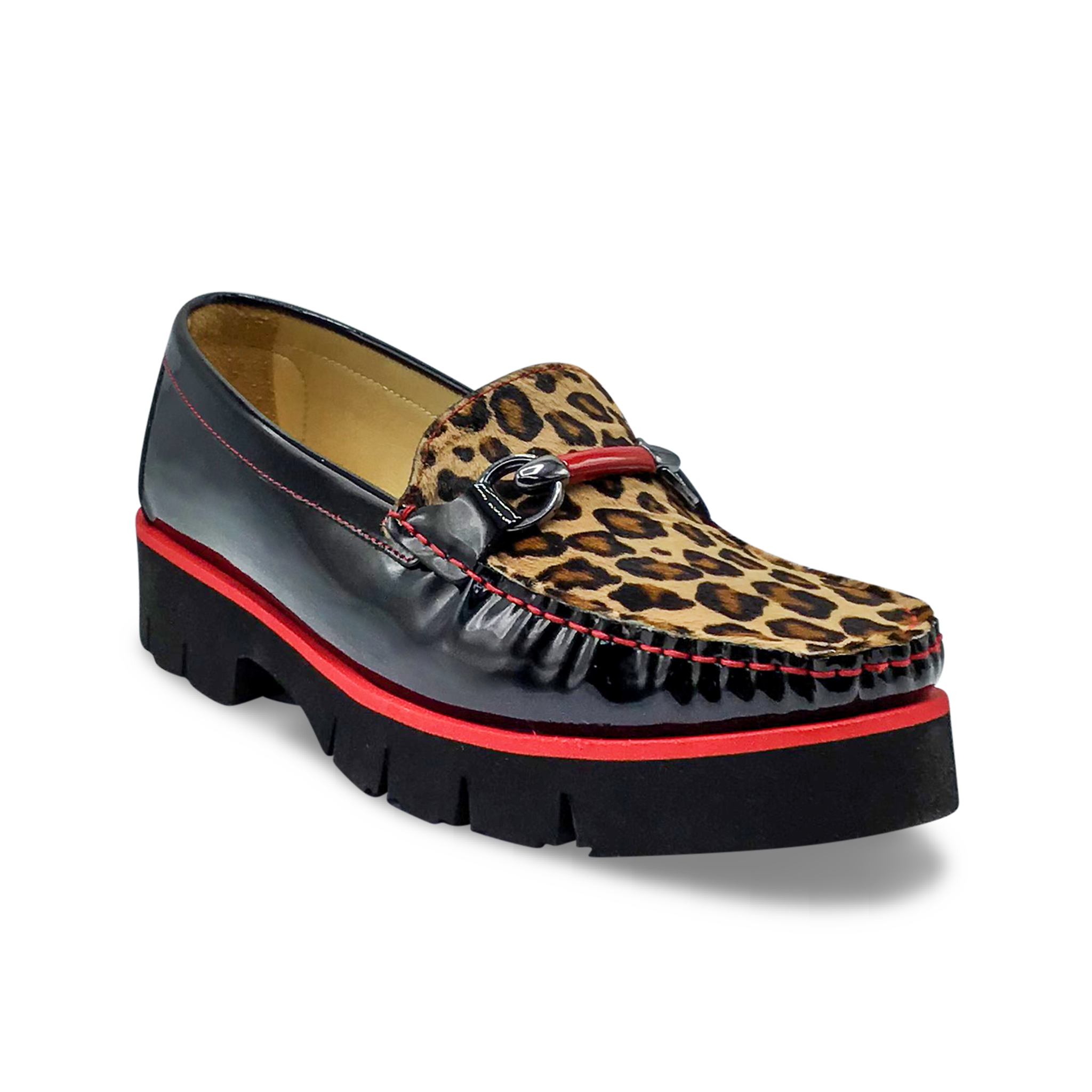 DI CHENZO Women's Layla 8810Q Black Patent Beige Leopard