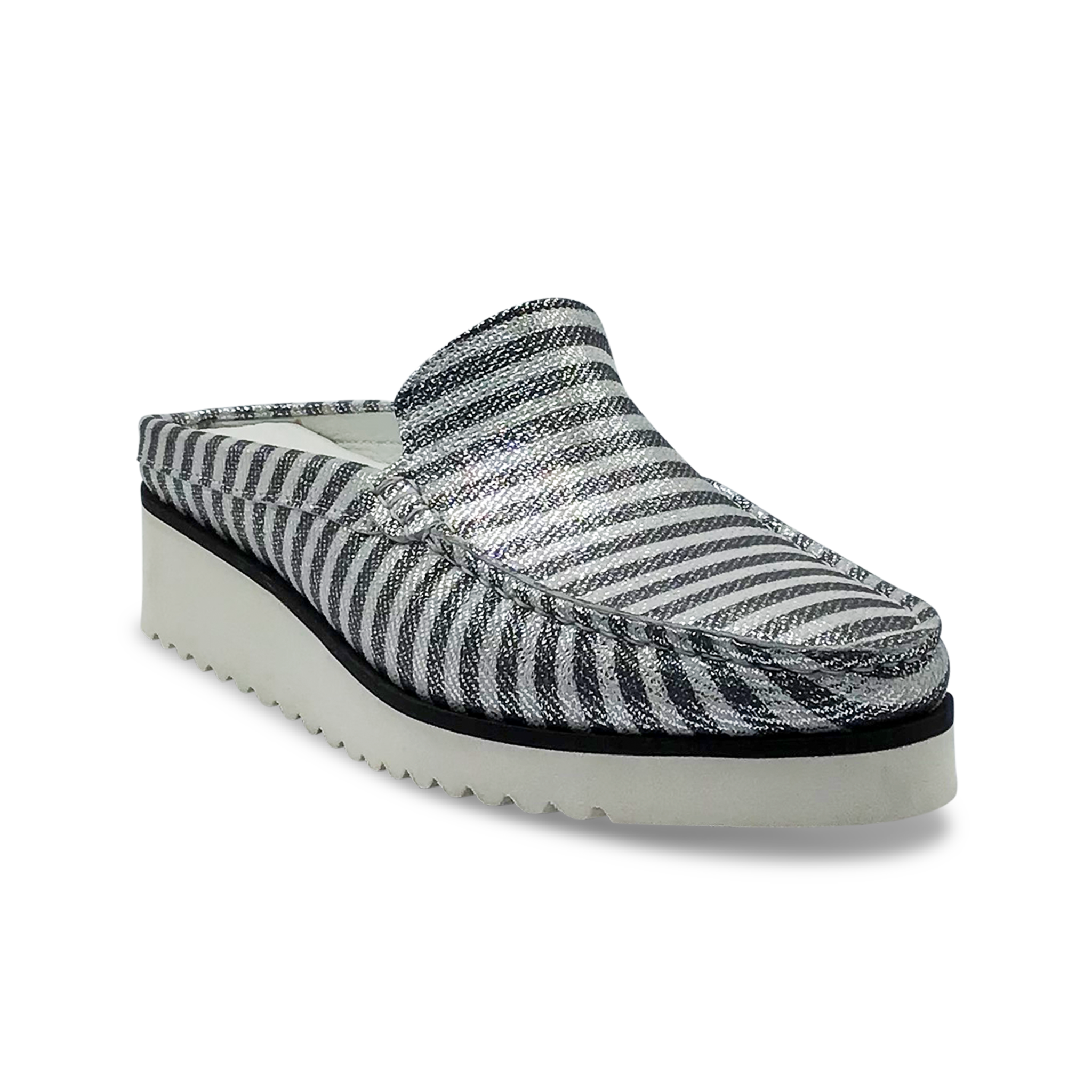DI CHENZO Women's A-952 Black Stripes Soft Metallic Leather