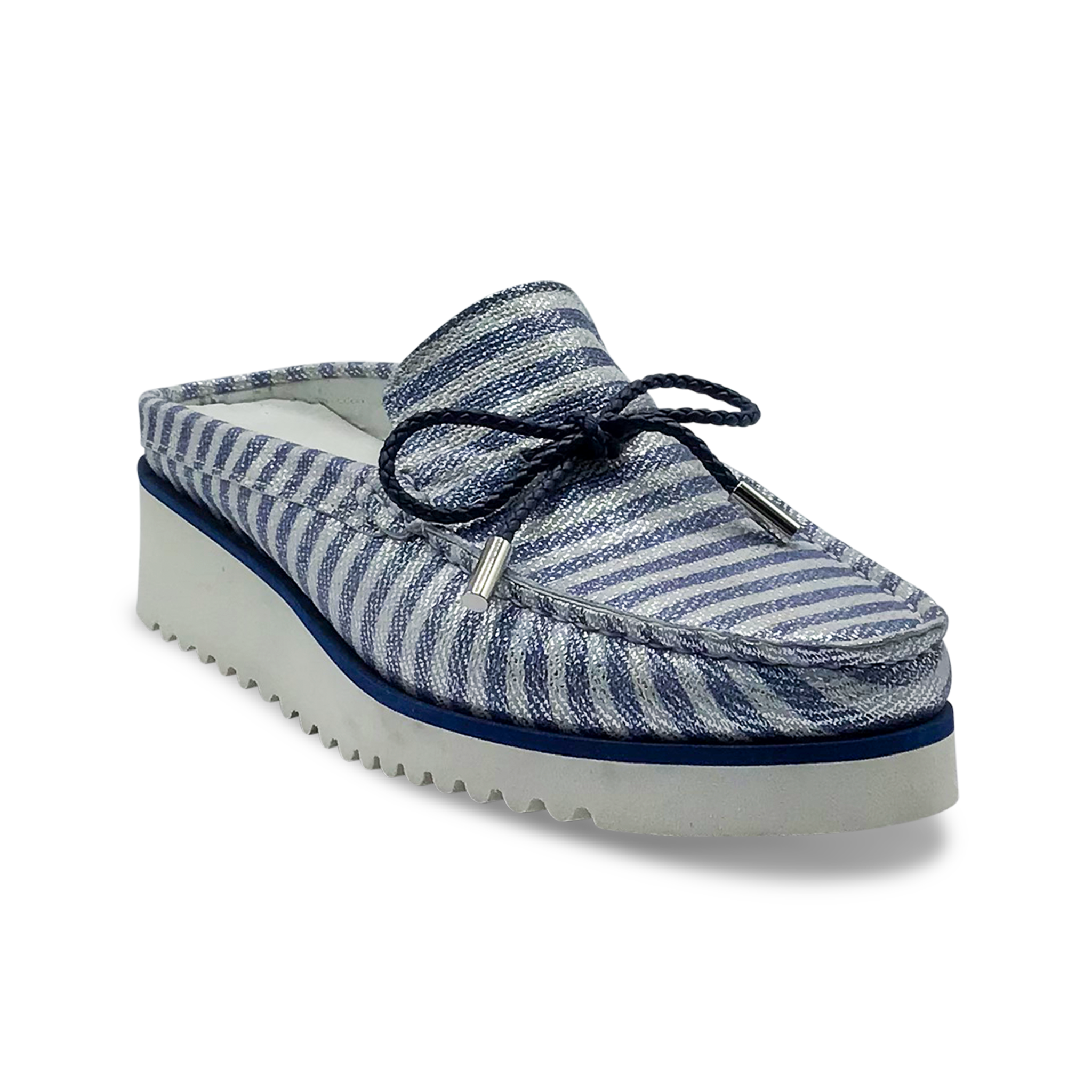 DI CHENZO Women's A-955 Blue Stripes Soft Metallic Leather