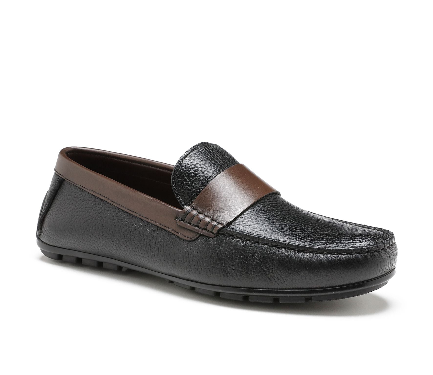 Donatello Men Buffalo Black and Dark Brown Leather Loafer