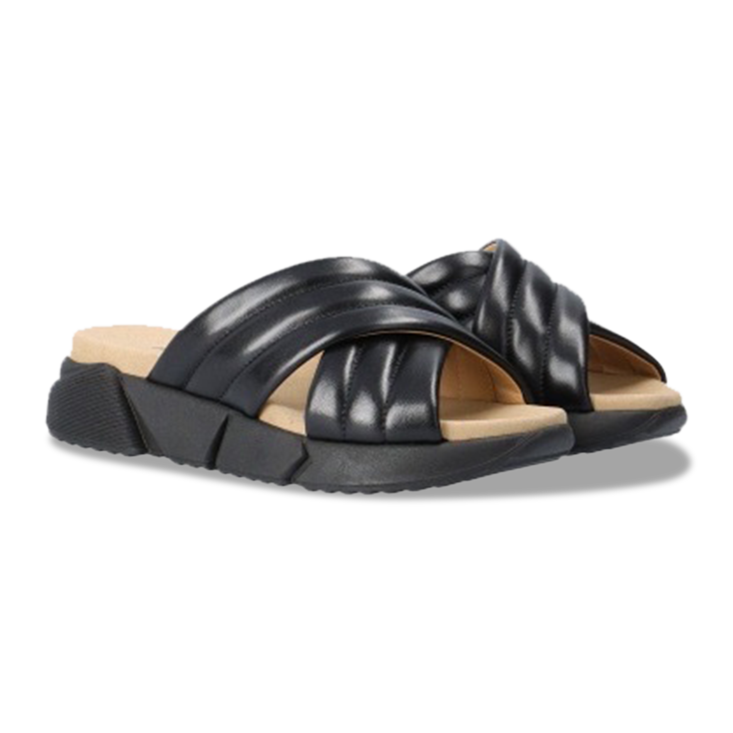 Giovvanni Fabiani Women's Elora Smooth Black Leather Slide Sandal