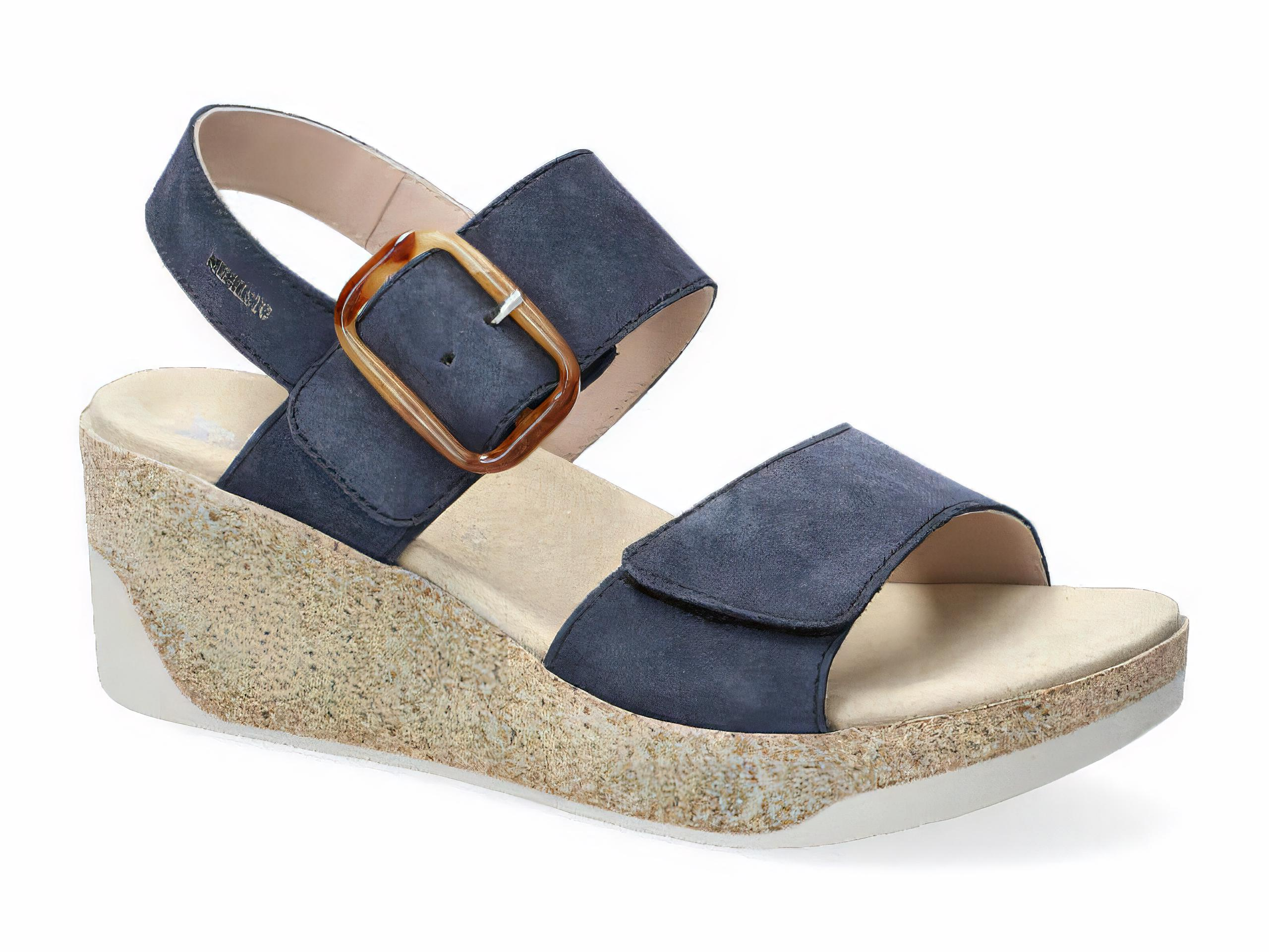 Mephisto Women's Giulia Jeans Blue Premium Nubuck Leather Wedge Sandal