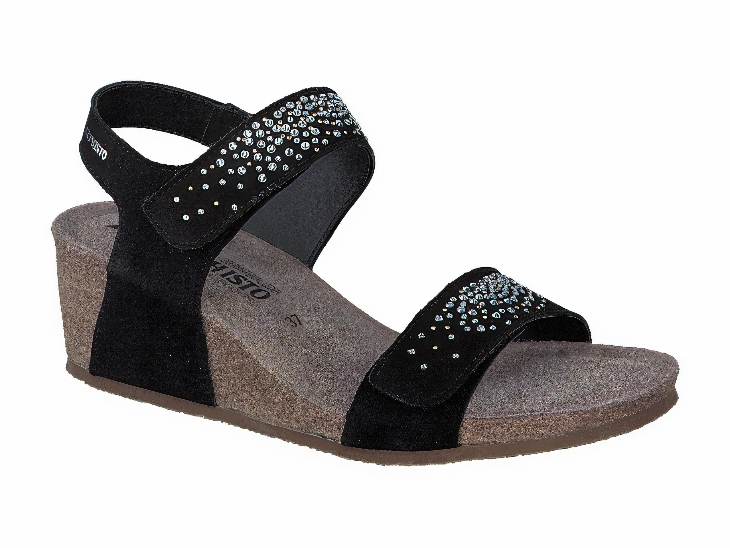 Mephisto Women's Maria Spark Black Nubuck and Rhinestone Wedge