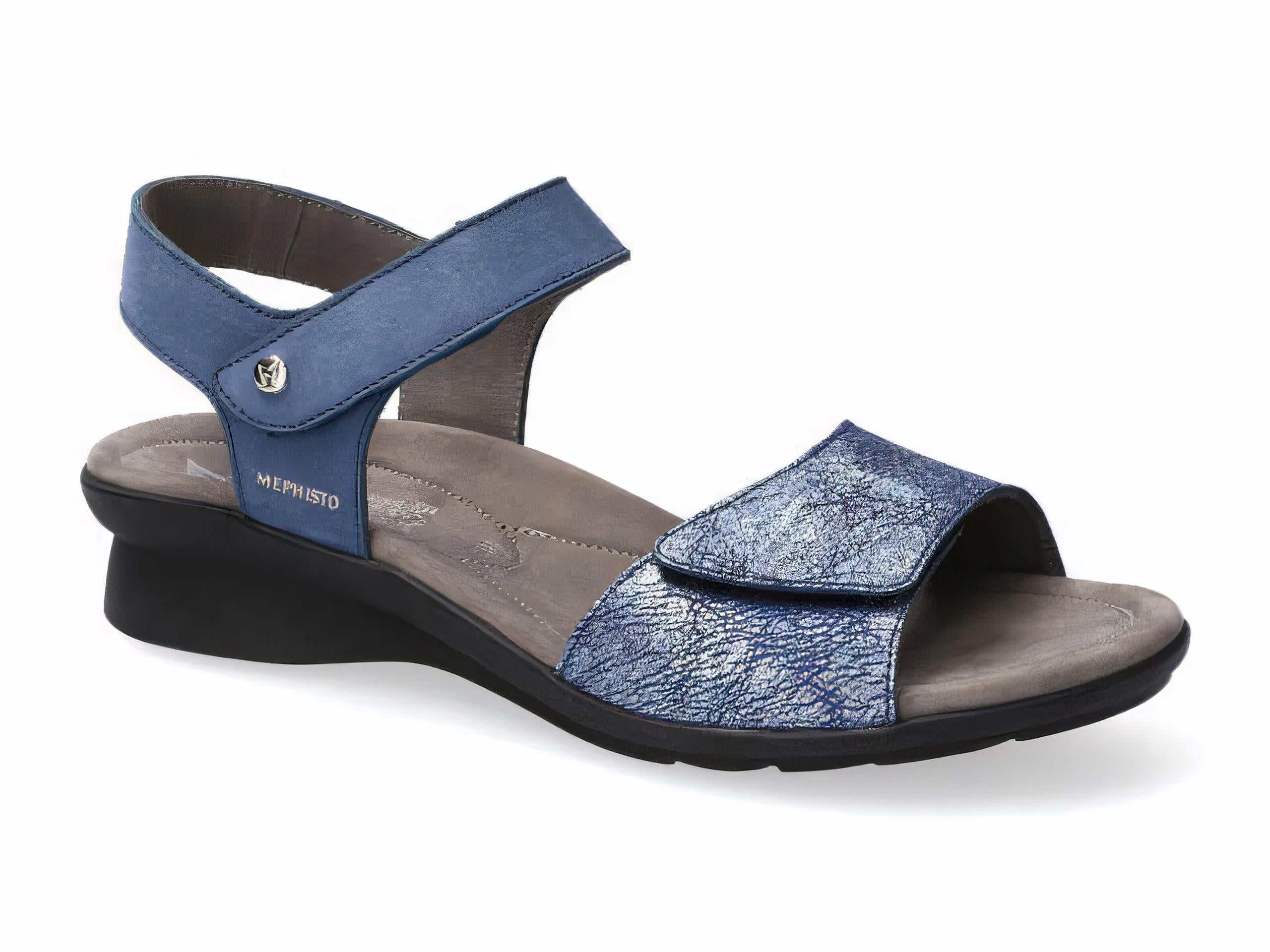 Mephisto Women's Pattie Denim Blue Bucksoft and Metallic Leather Combo Sandal