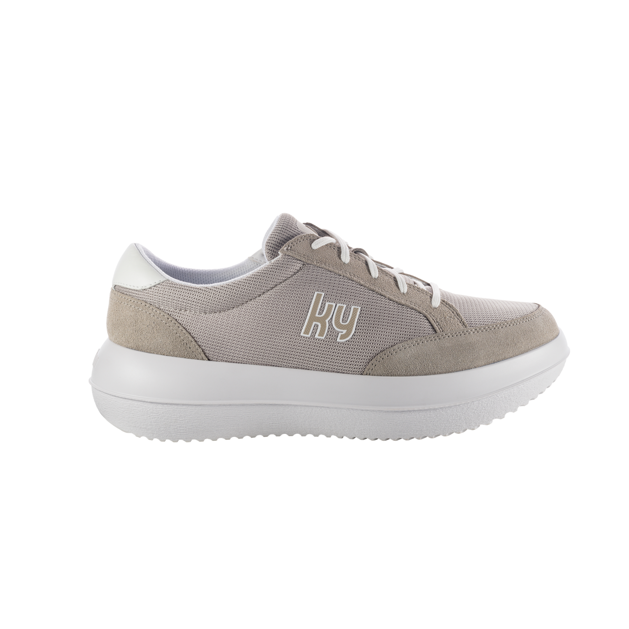 Gray sneaker with white sole on a white background