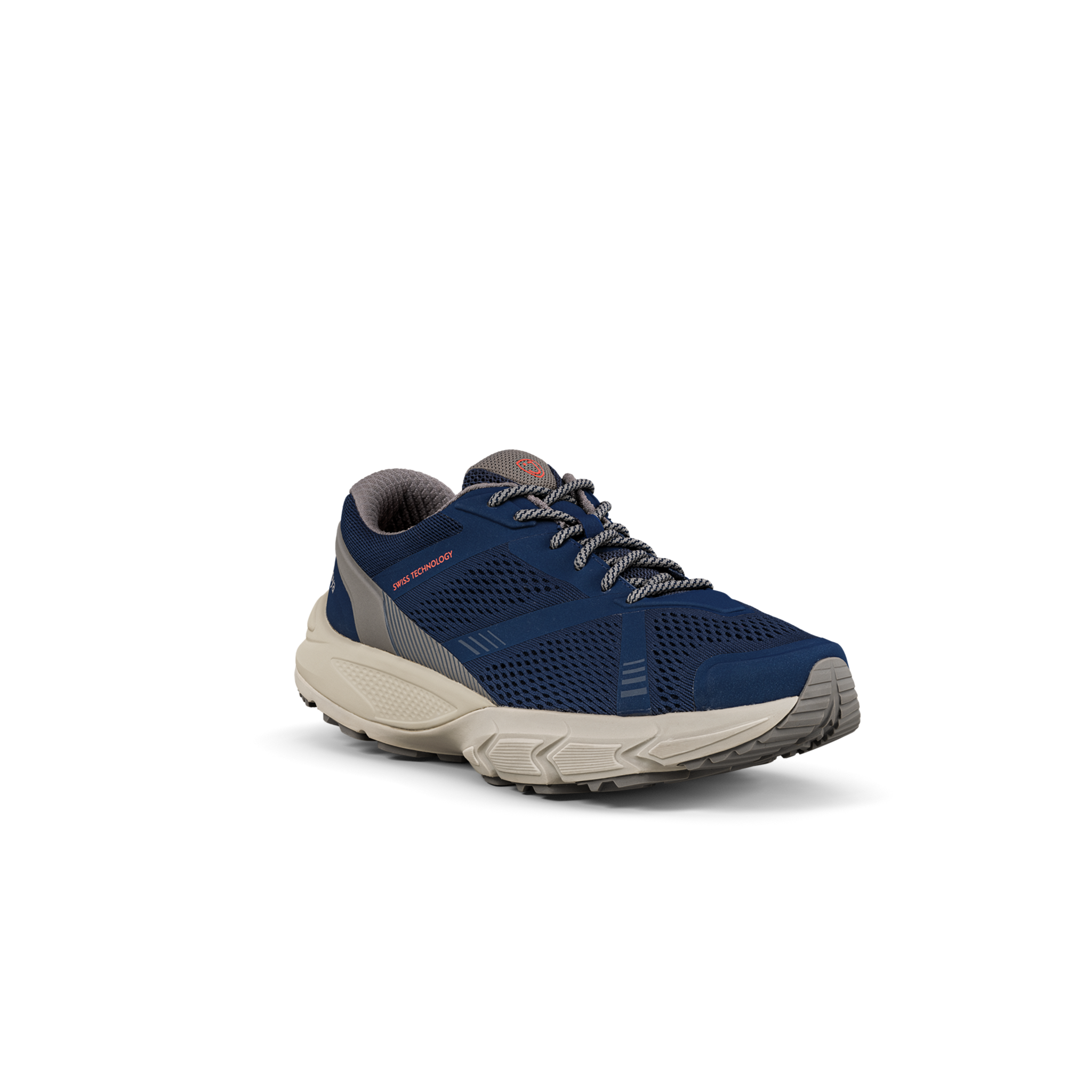 quarter view of dark blue shoe with Joya logo on the side
