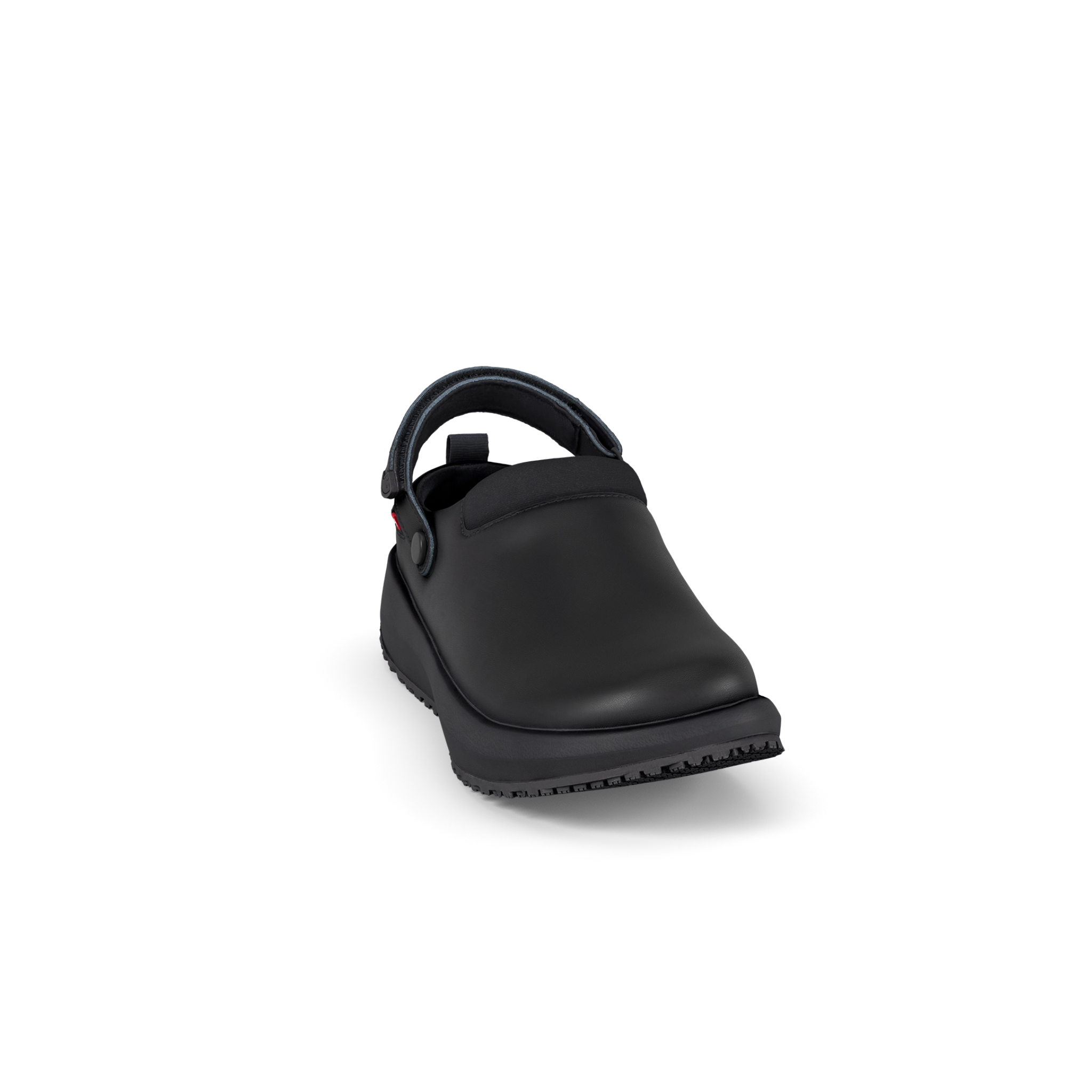 Black clog shoe on a white background