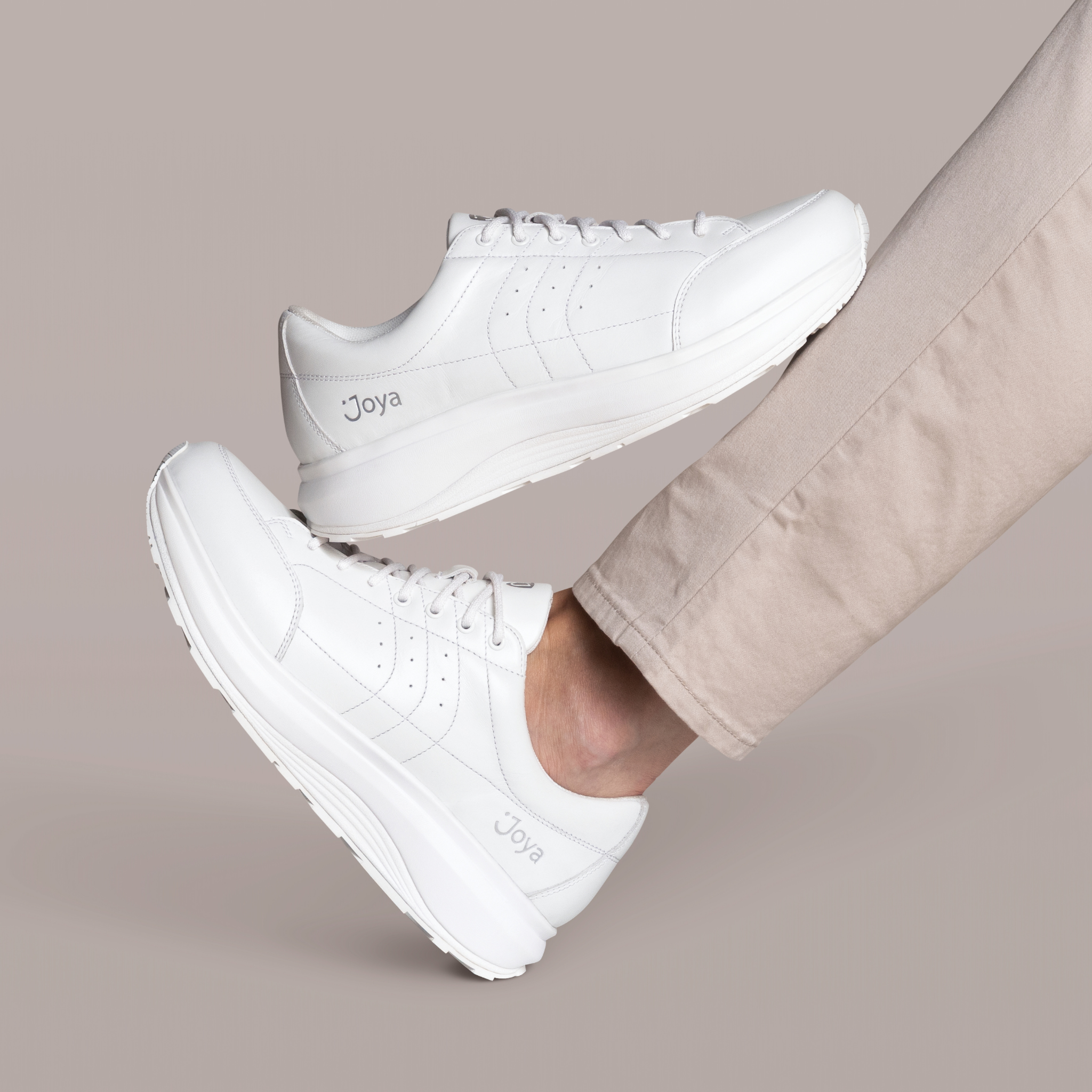 Joya Men's Moscow White Shoe on beige background