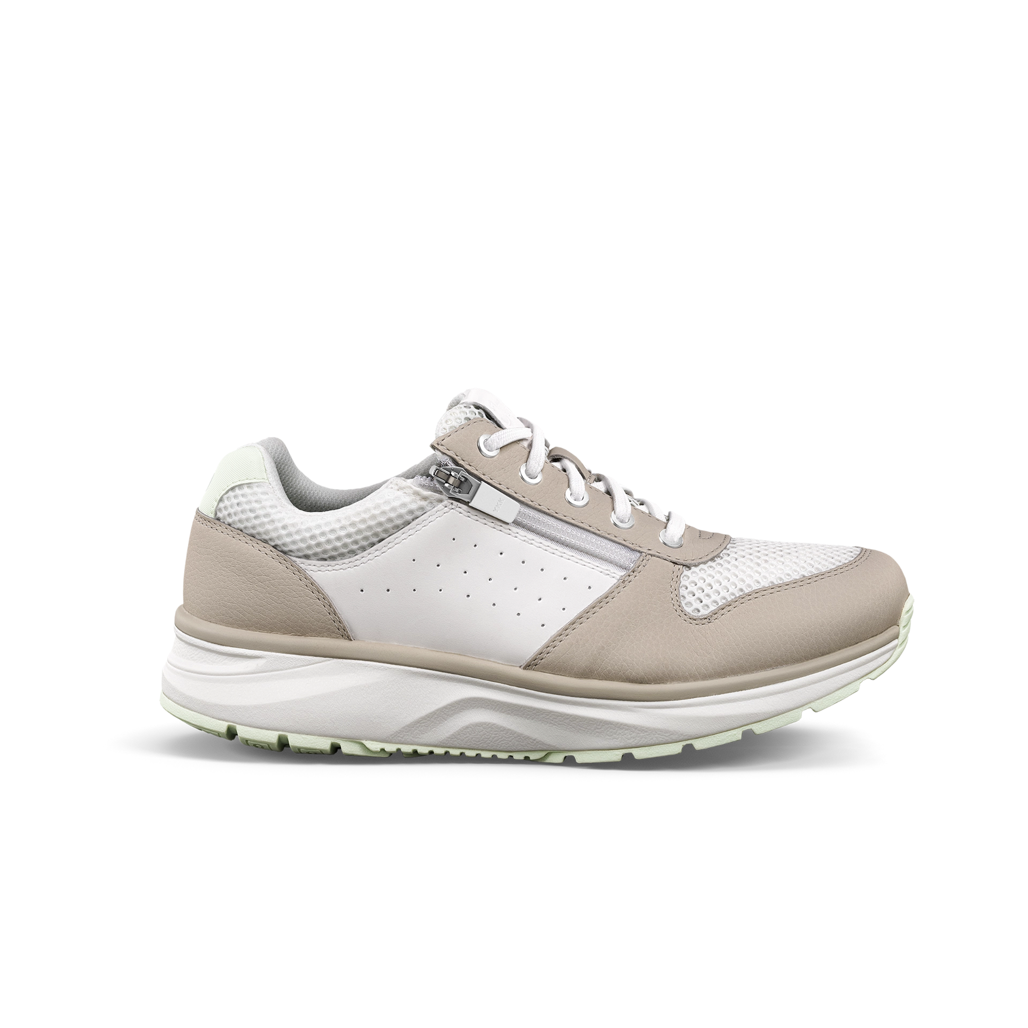 Beige and white sneaker on a white background