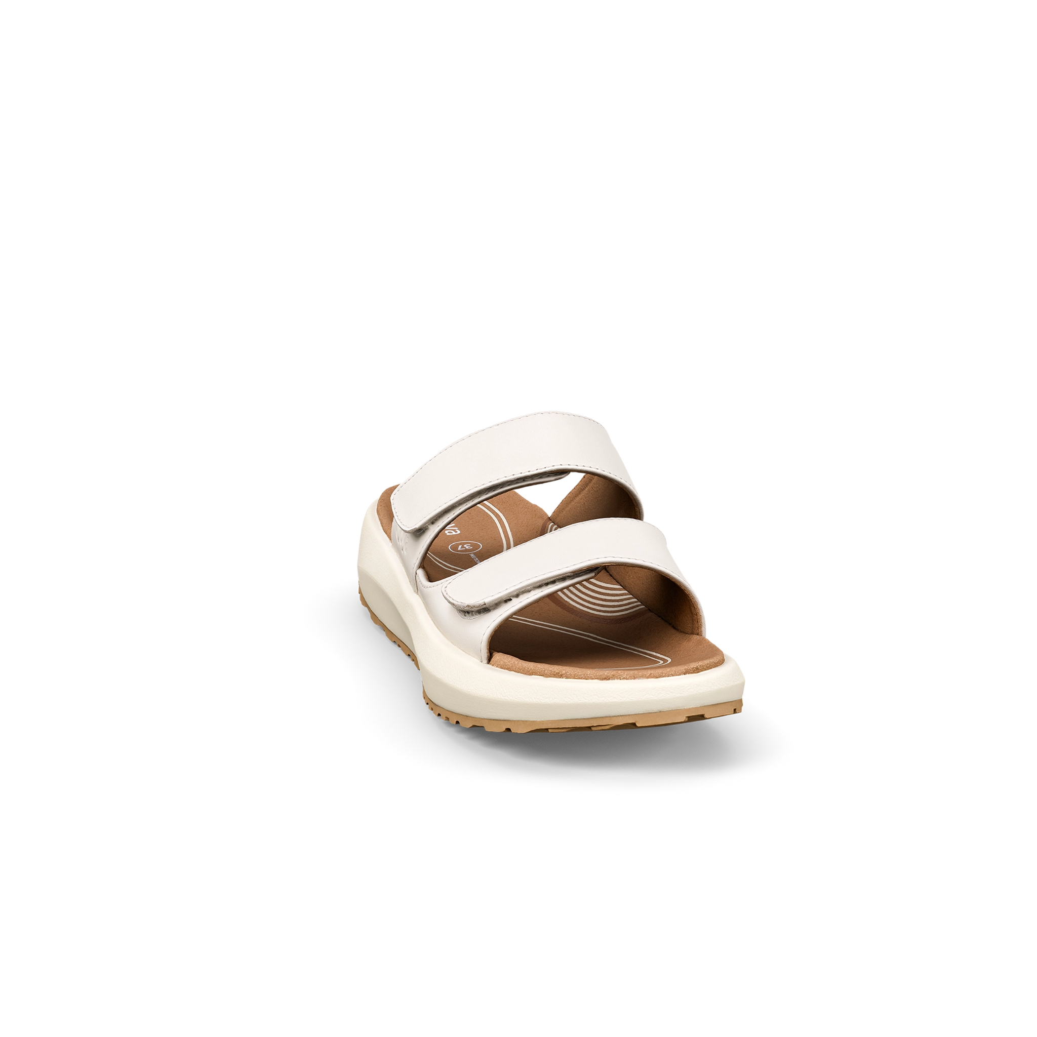 White sandal with a strap on a white background