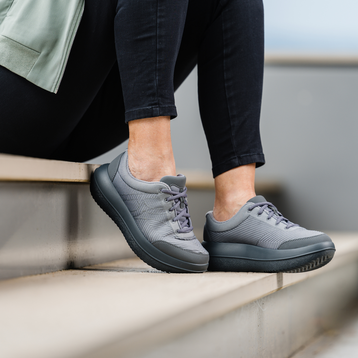 close up of grey shoes