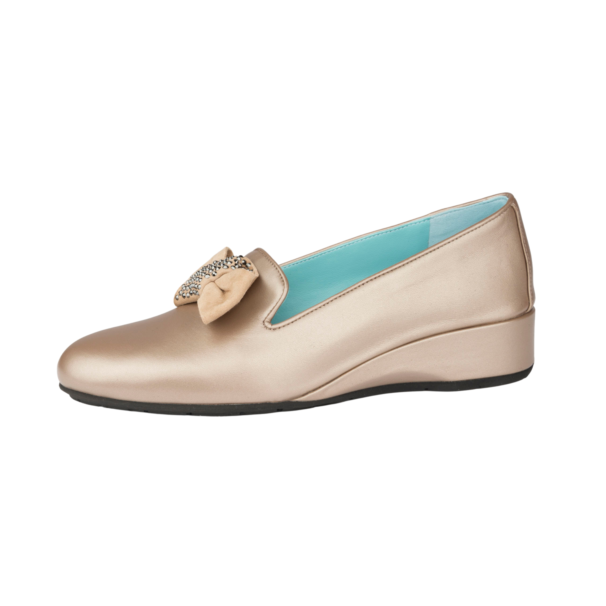 Thierry Rabotin Women's Graziella MInk Pearlized Lambskin Nappa Leather with Beige Suede Swarovski Crystal Detail Slip-On Wedge