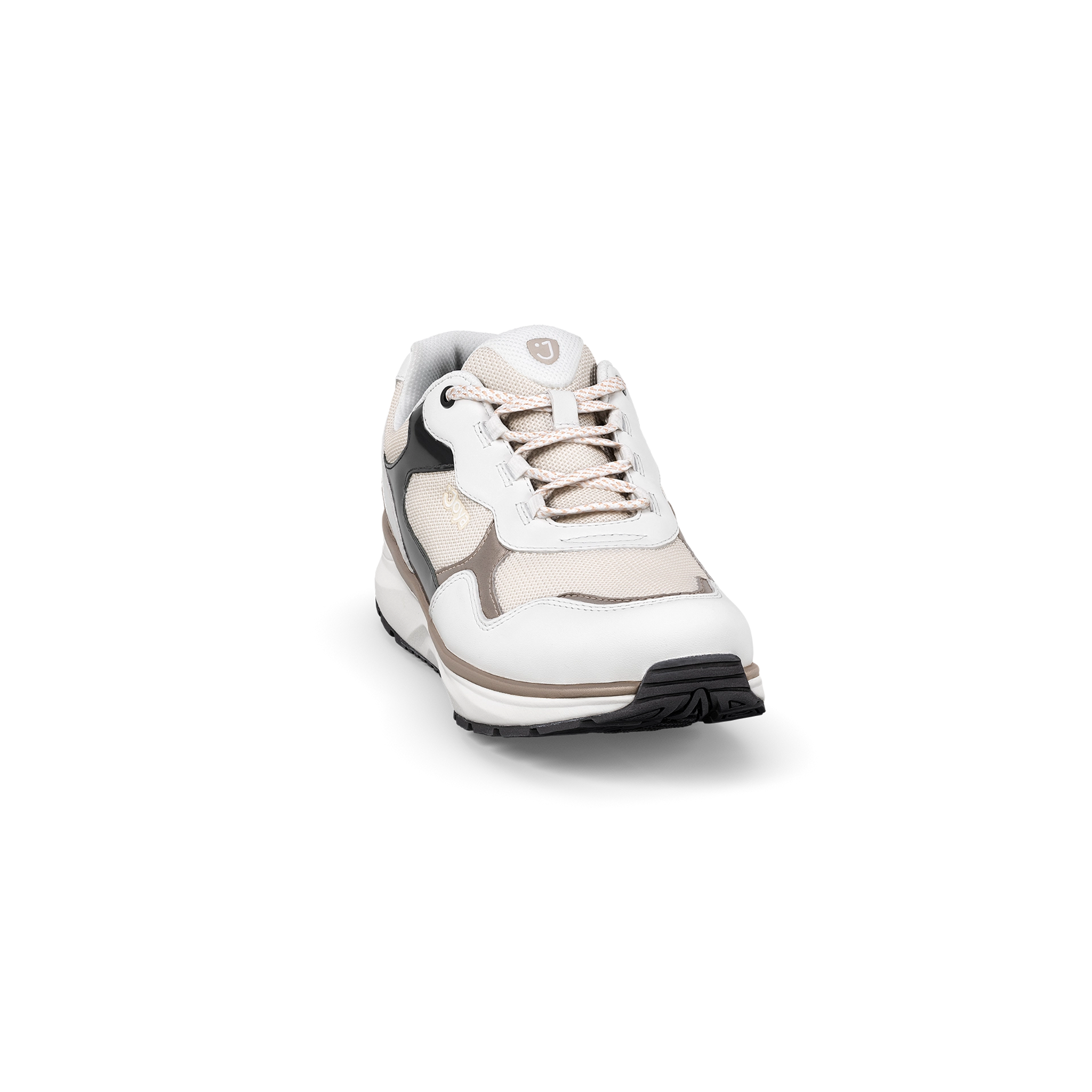 White and gray athletic shoe on a white background