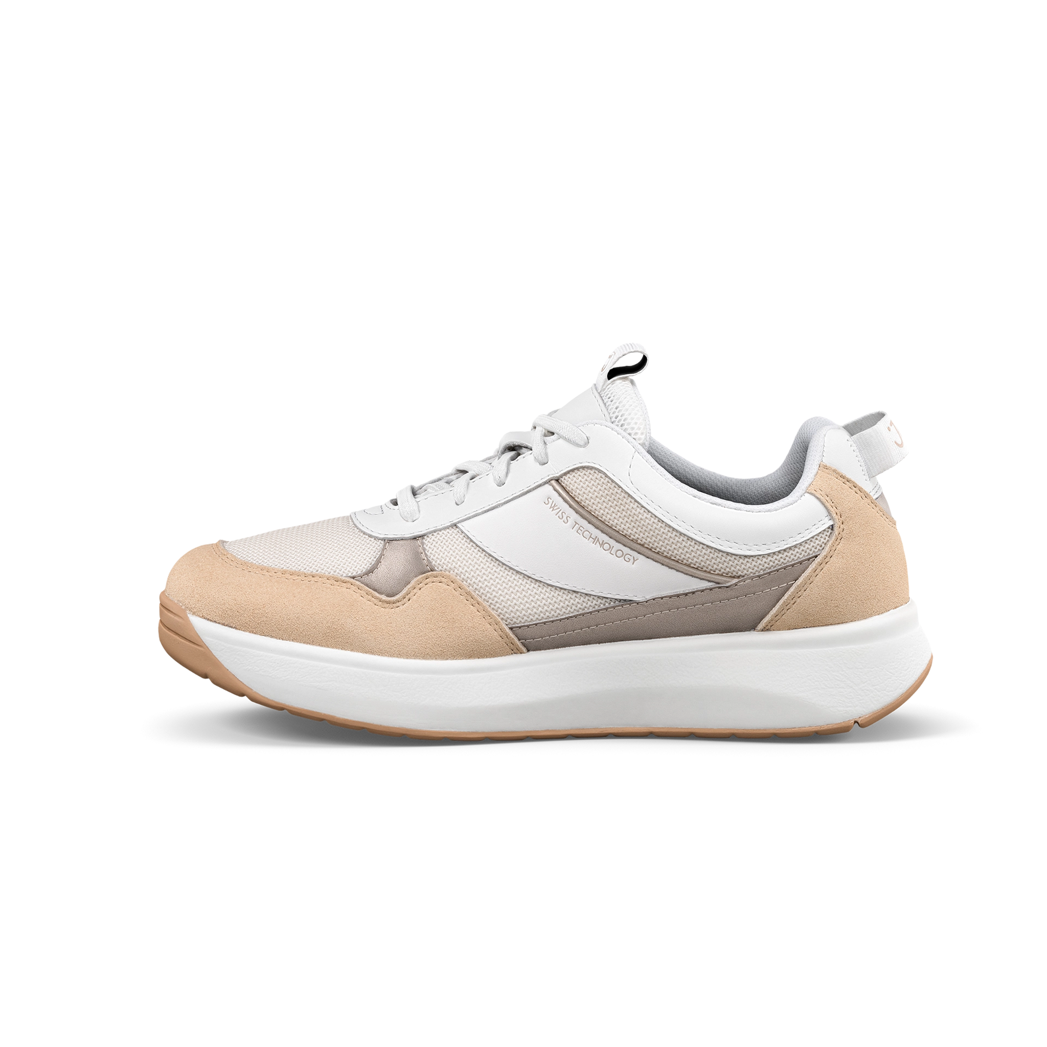 Beige and white sneaker on a white background