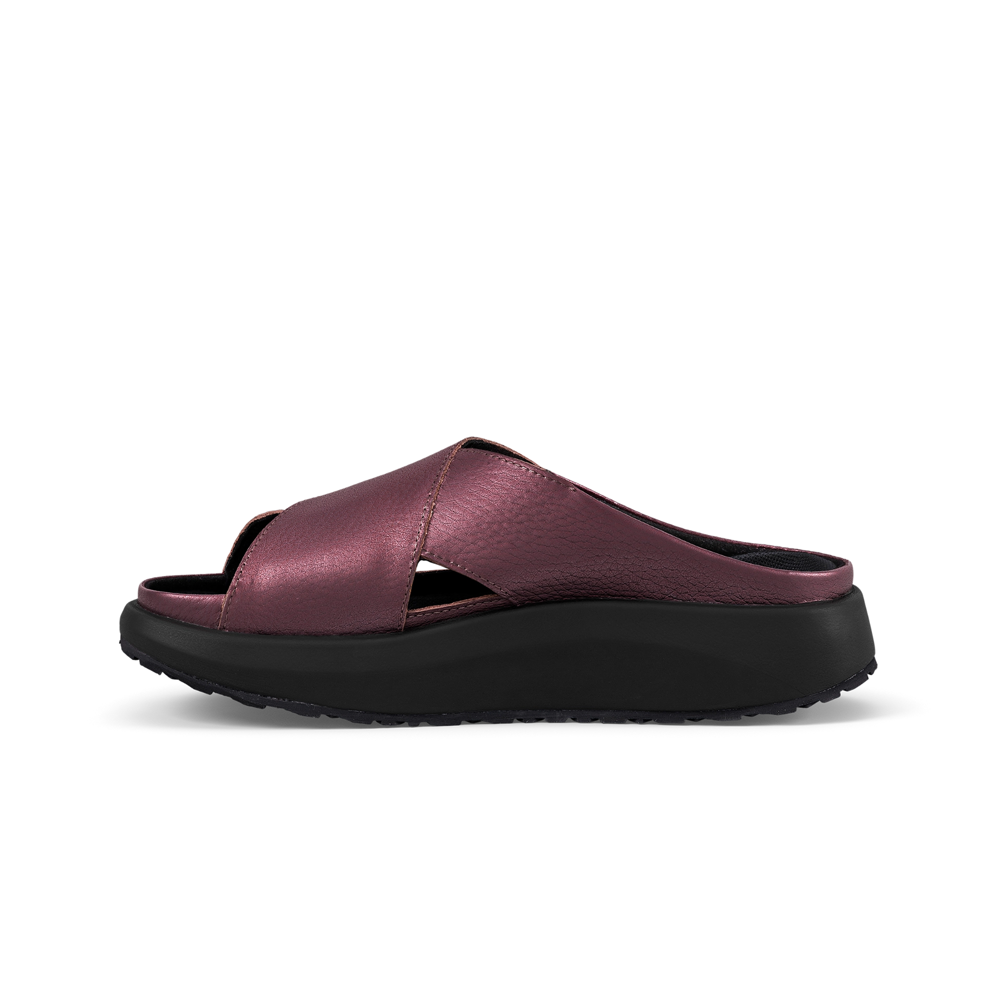 Purple sandal with a black sole on a white background