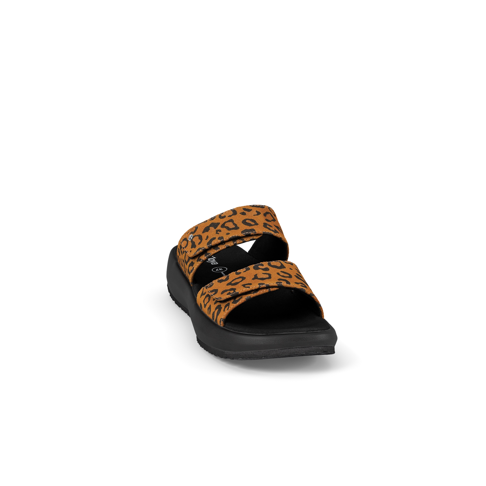 Leopard print slide sandal on a white background