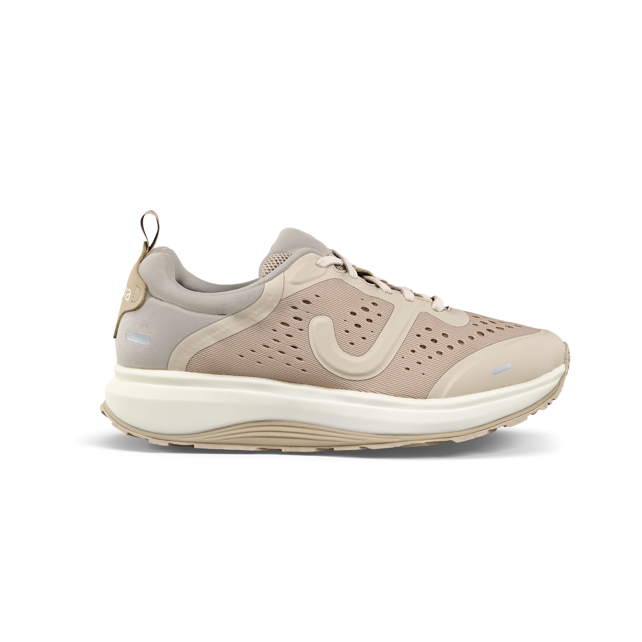 Beige running shoe on a white background