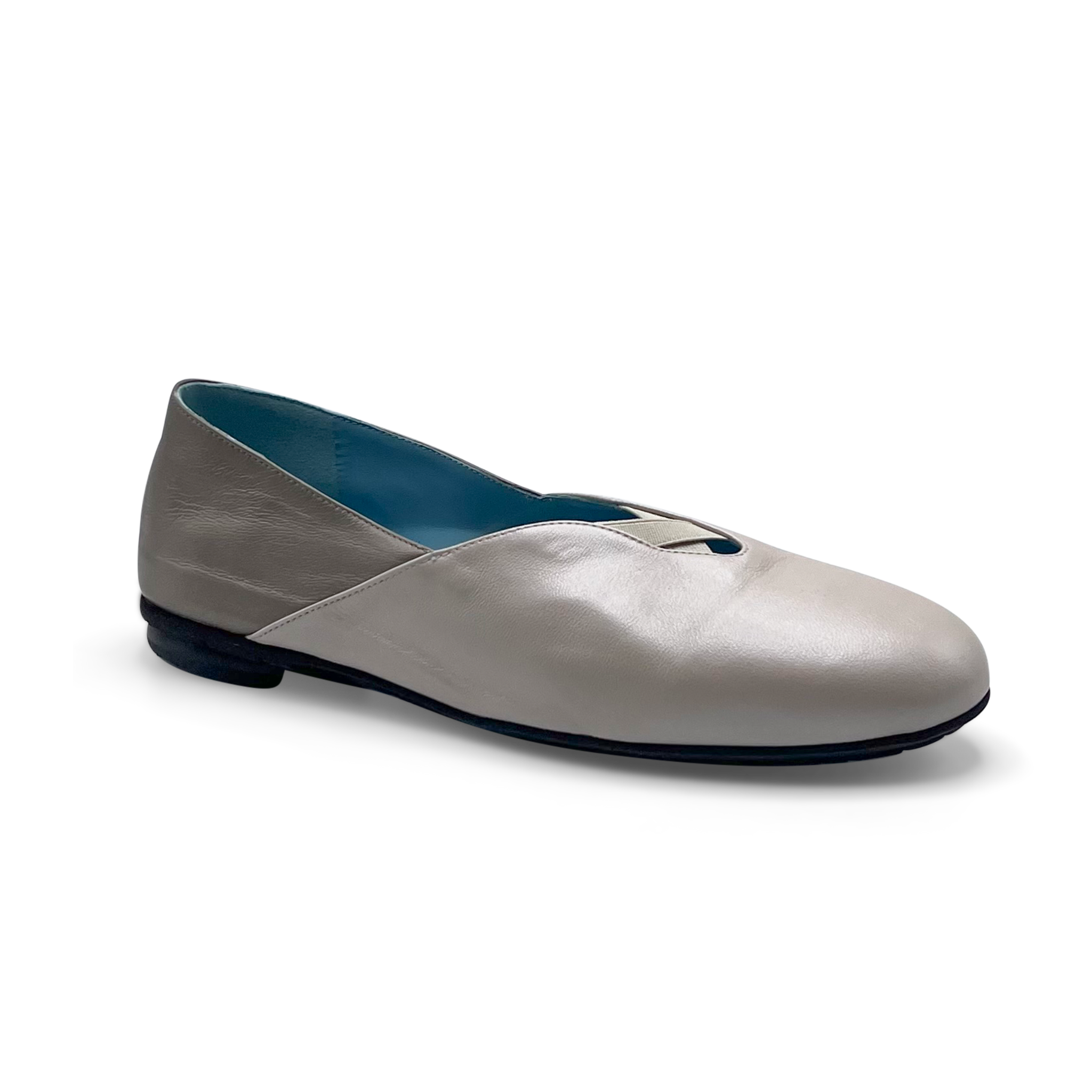 Thierry Rabotin Women's Gracie Mink Beige Pearlized Lambskin Nappa with Beige Elastic Combo Flat