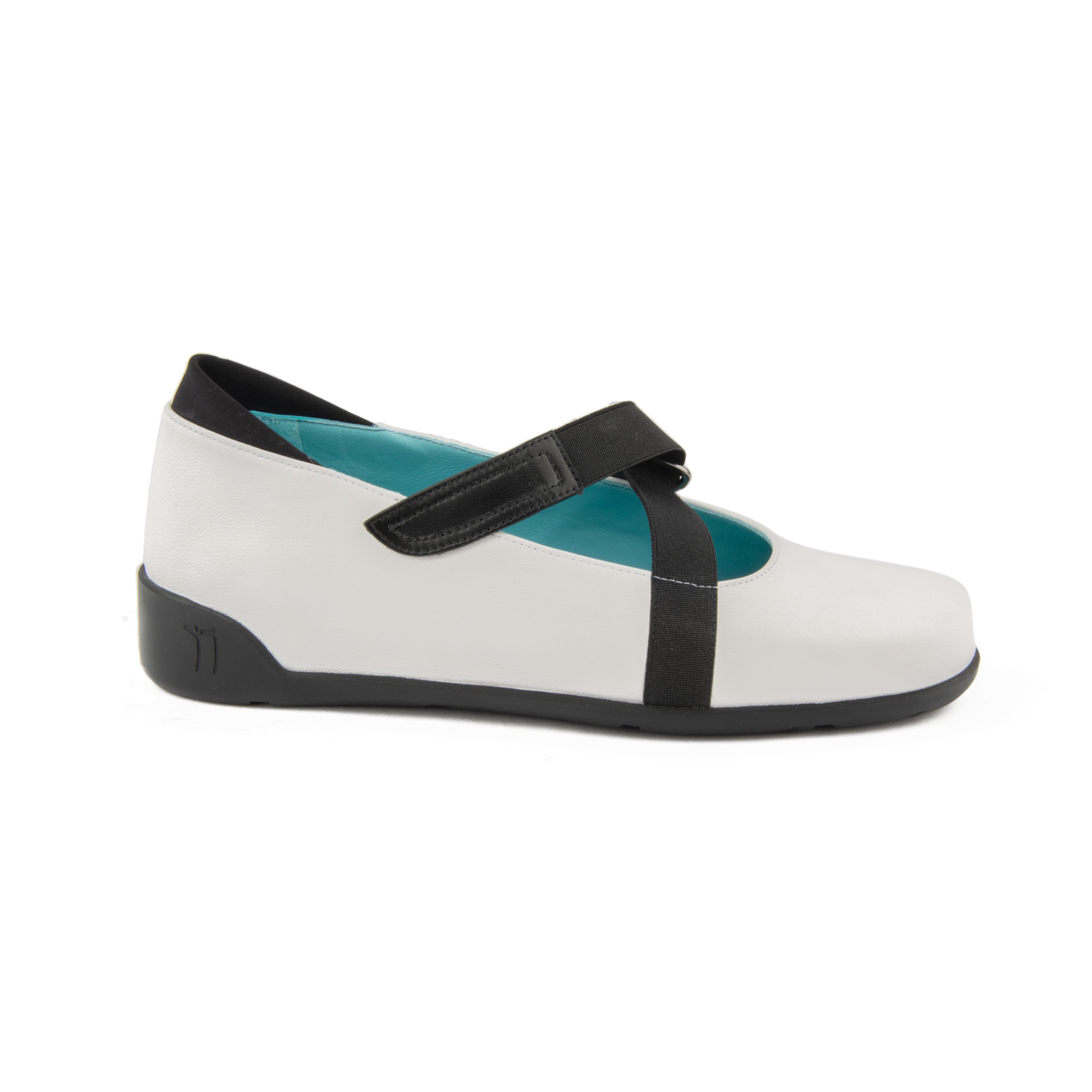 Thierry Rabotin Women's Kiochi 4904A White Leather with Black Elastic Velcro Closure Shoe