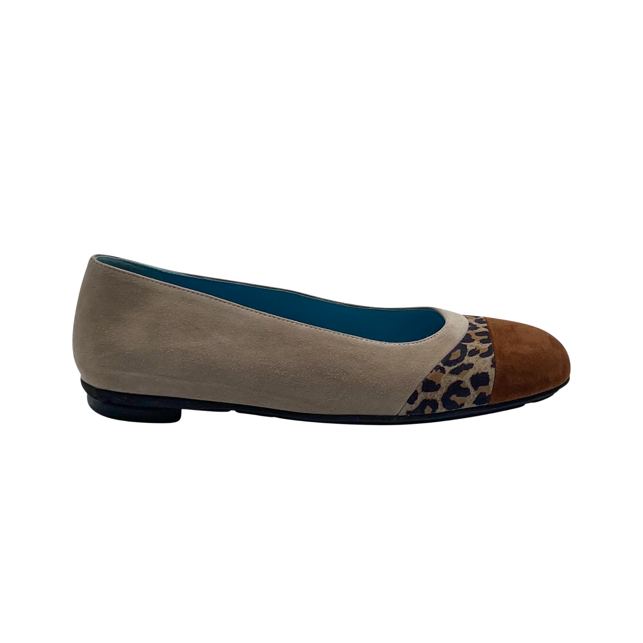 Thierry Rabotin Women's Marta Tan Beige Leopard Beige Suede Leather Cap Toe Flat