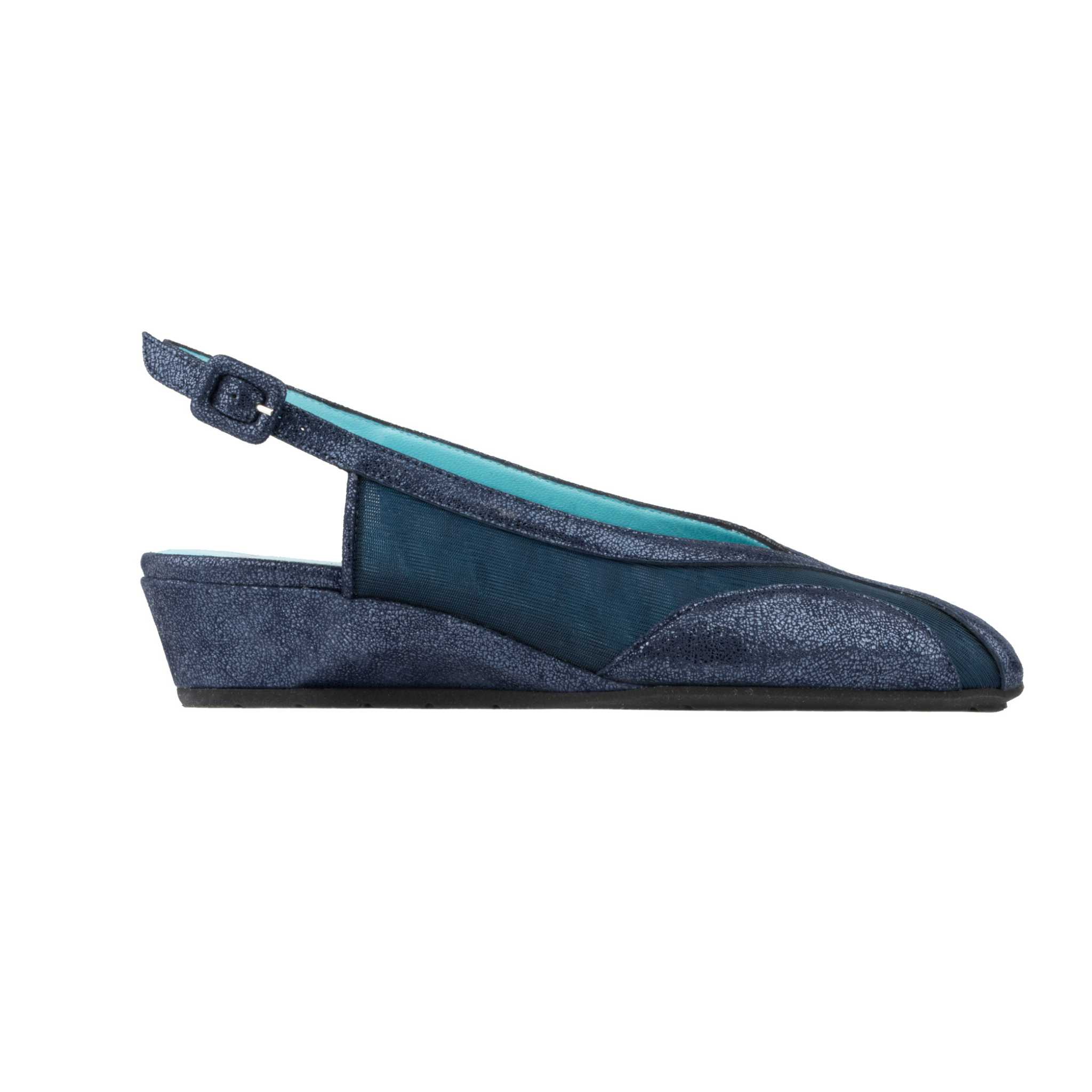Thierry Rabotin Women's Calvi Soft Muted Metallic Blue Peep Toe Slingback Wedge