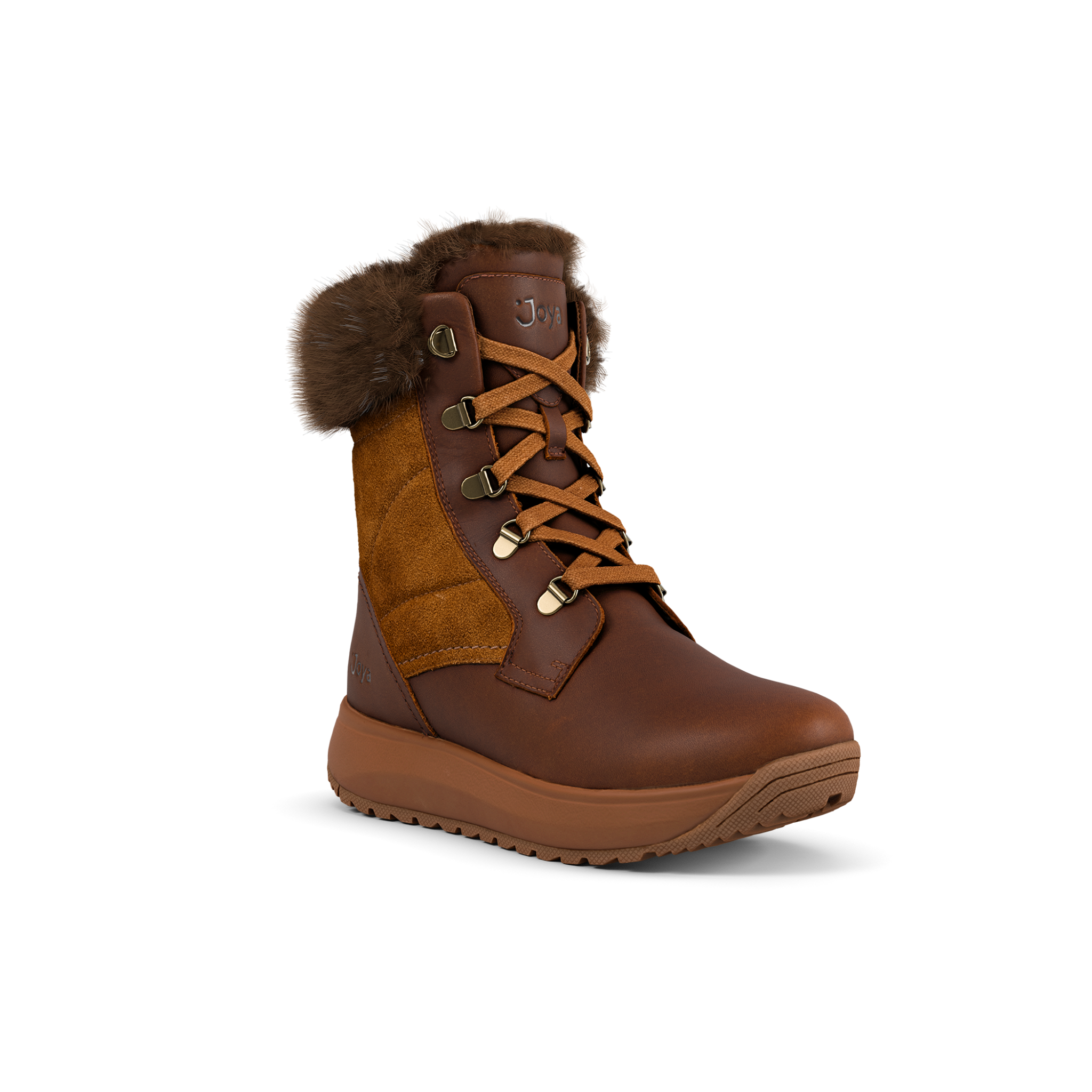 brown two tone boot with fur on the top